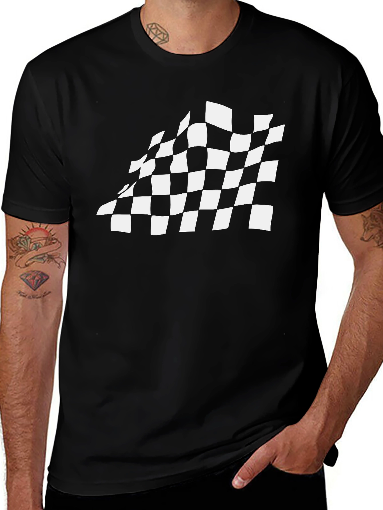 Checkered Flag Graphic Tee - Black Cotton T-Shirt