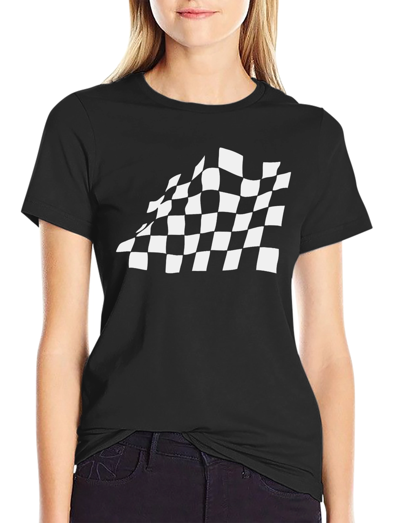 Checkered Flag Graphic Tee - Black Cotton T-Shirt