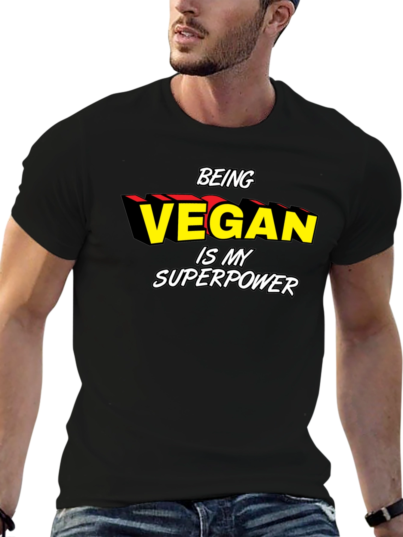 Vegan Superpower Graphic Tee - Black
