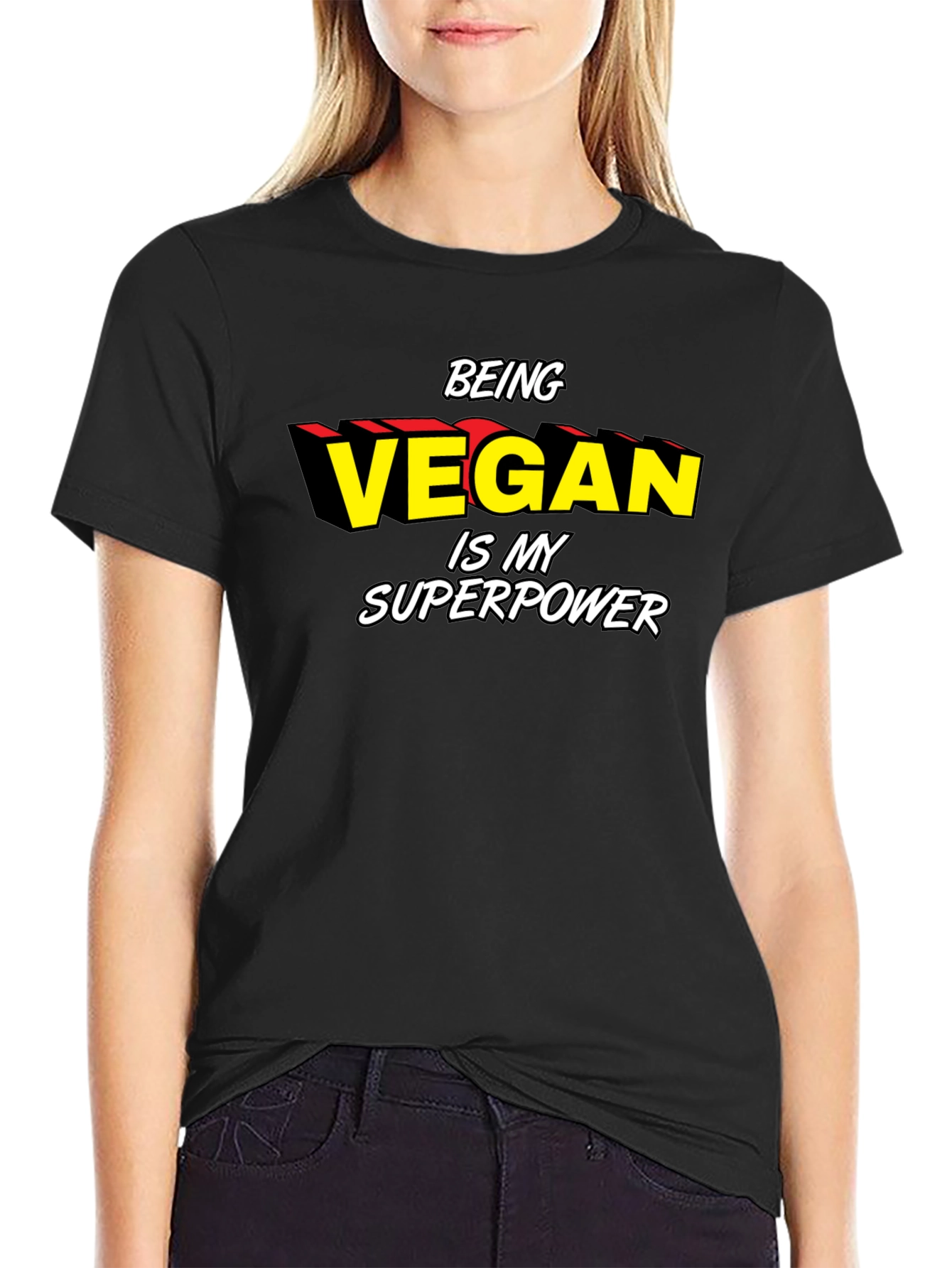 Vegan Superpower Graphic Tee - Black