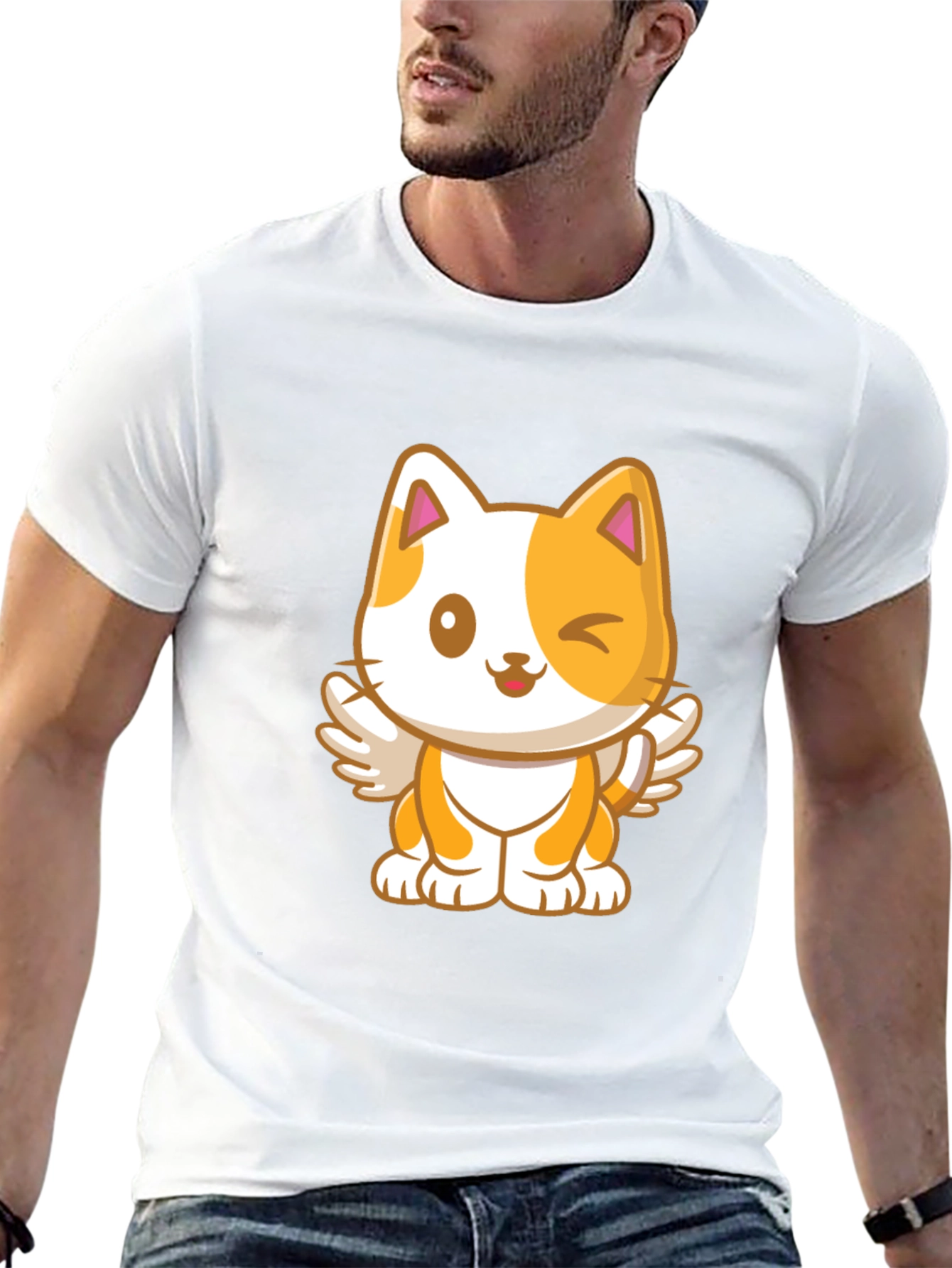 Cute Cartoon Cat Angel Graphic T-Shirt