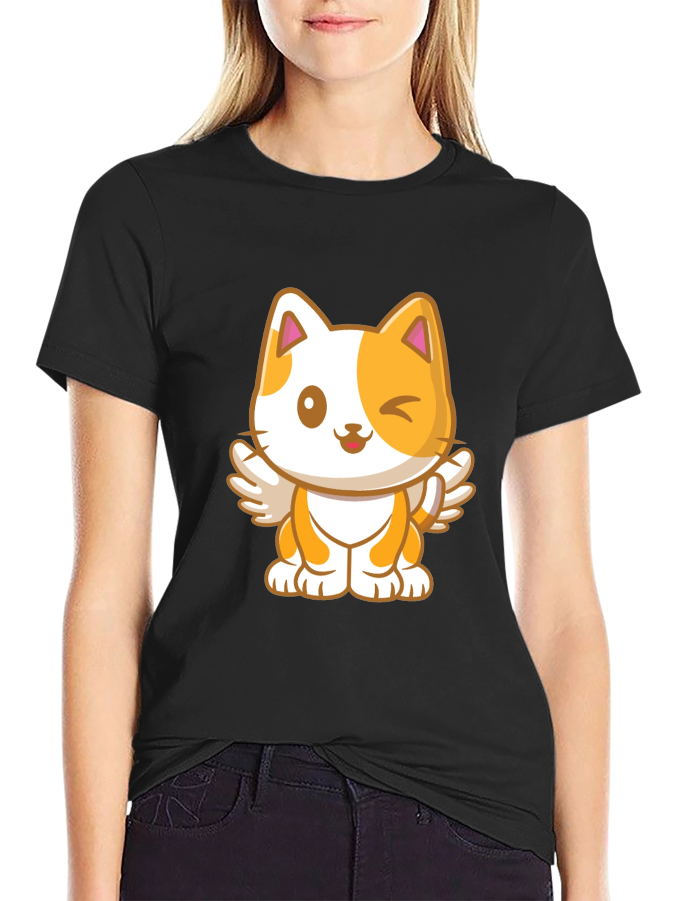 Cute Cartoon Cat Angel Graphic T-Shirt