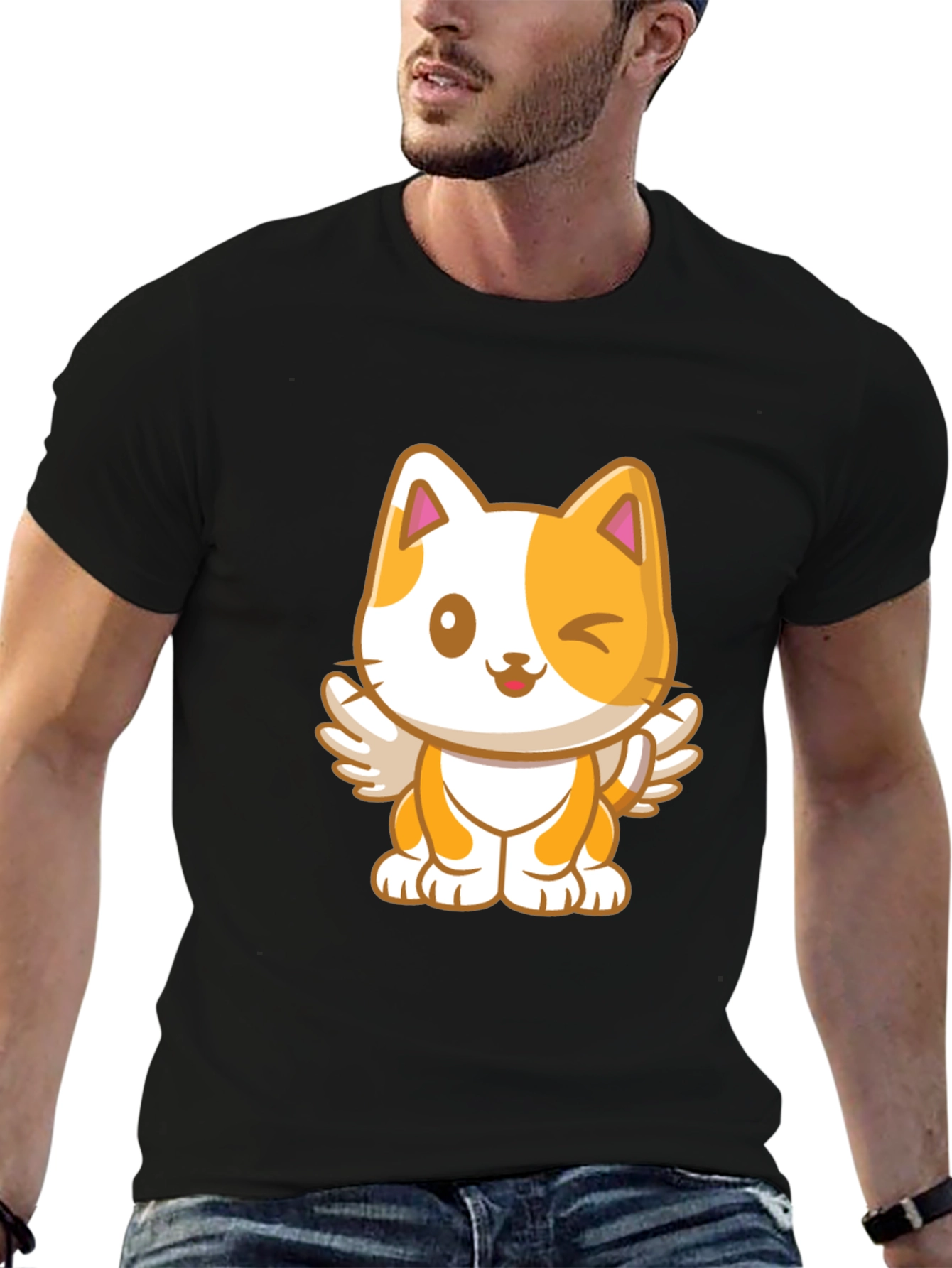 Cute Cartoon Cat Angel Graphic T-Shirt