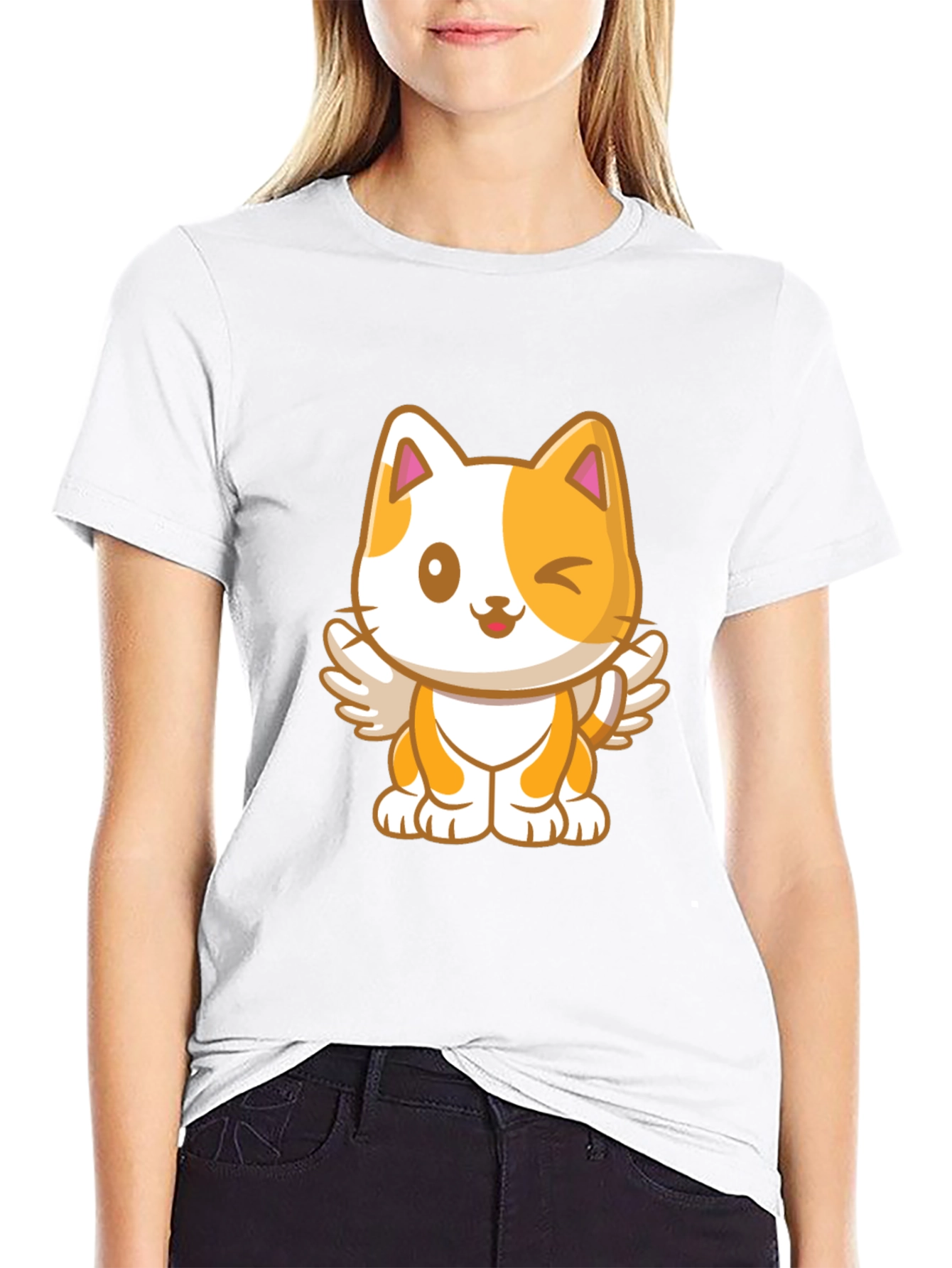 Cute Cartoon Cat Angel Graphic T-Shirt