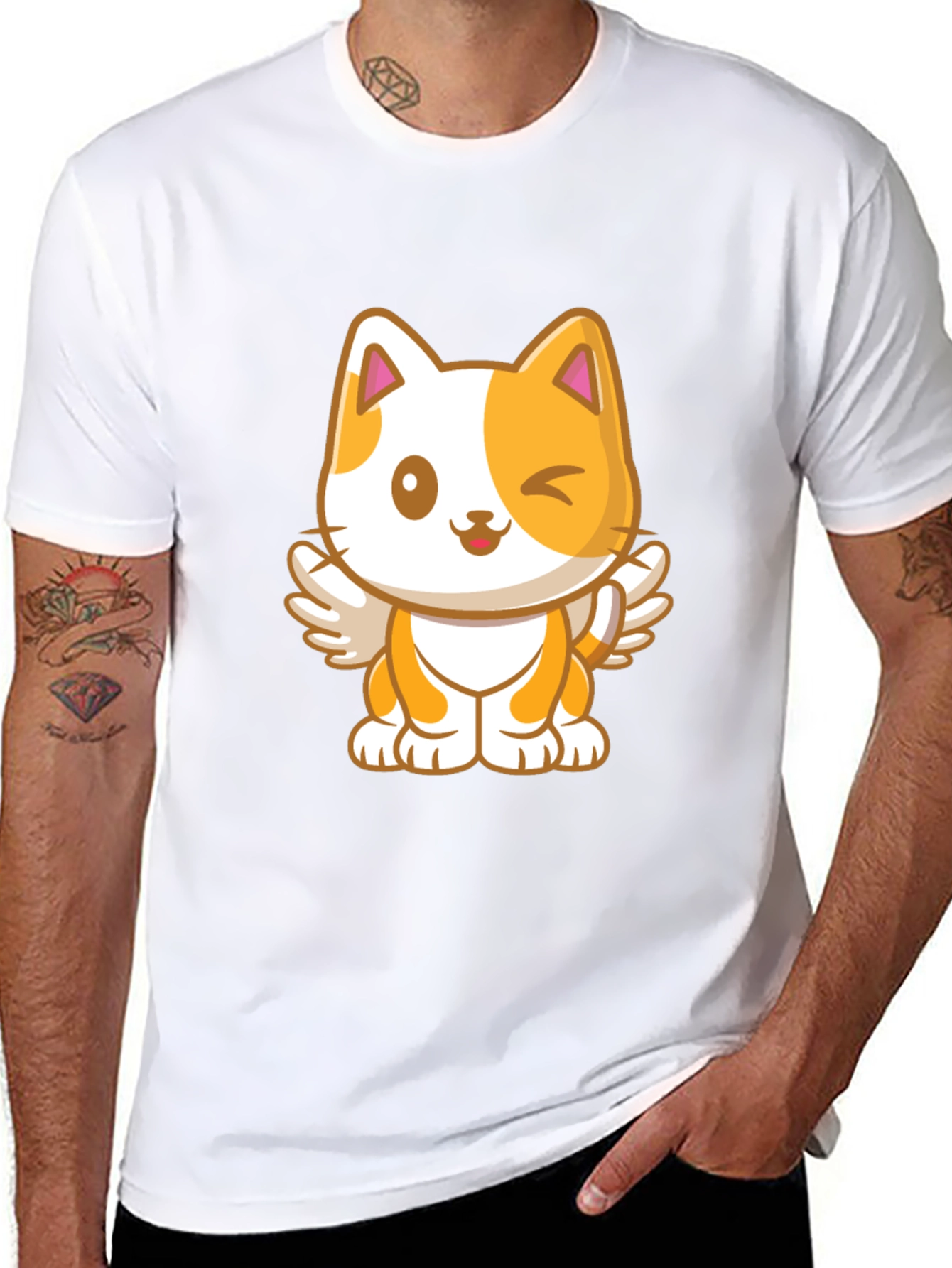 Cute Cartoon Cat Angel Graphic T-Shirt