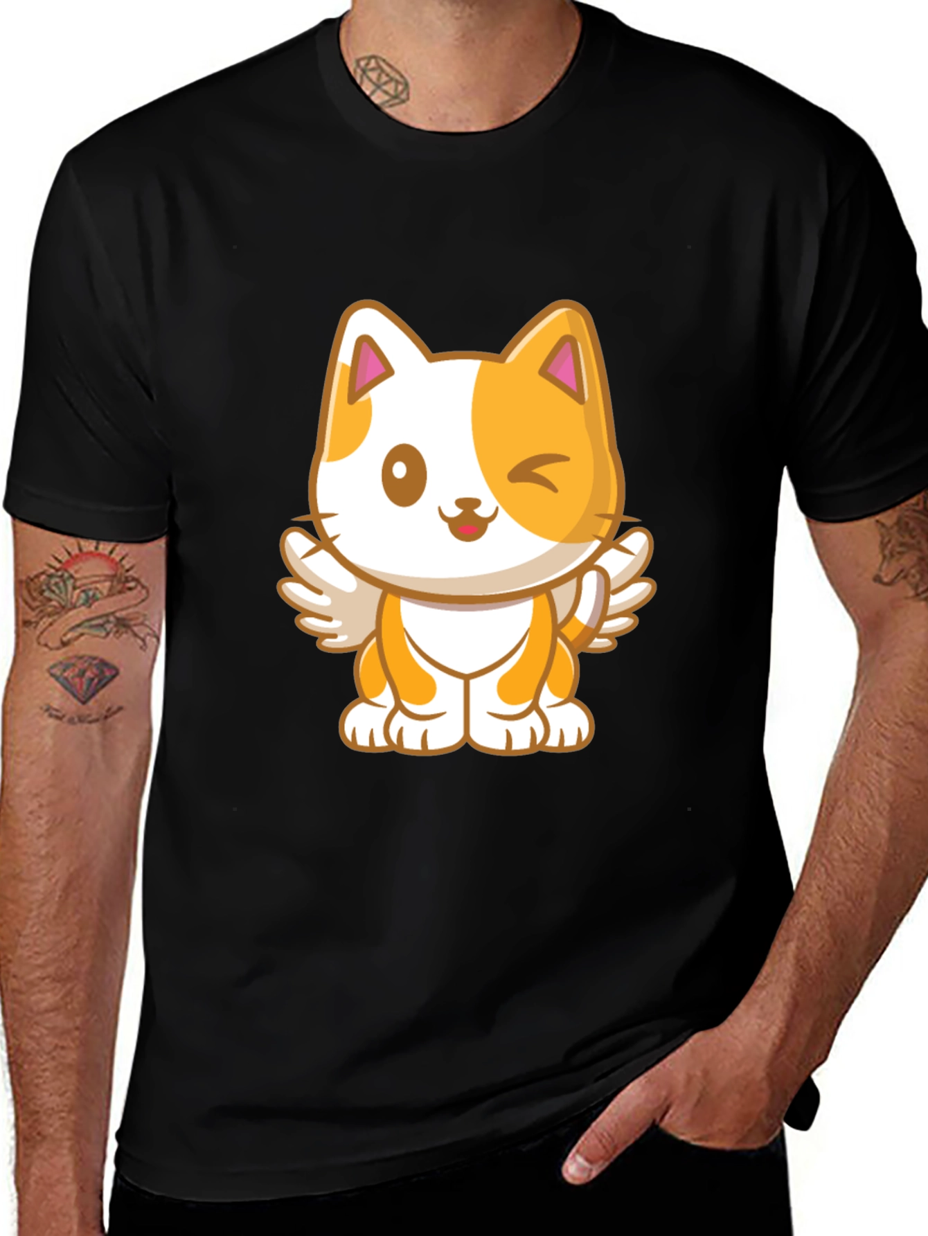 Cute Cartoon Cat Angel Graphic T-Shirt