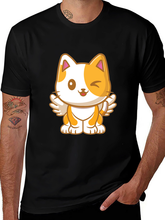 Cute Cartoon Cat Angel Graphic T-Shirt