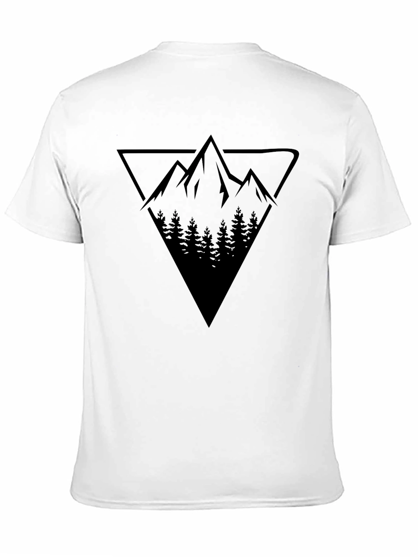 Geometric Mountain & Forest Graphic Tee - Black