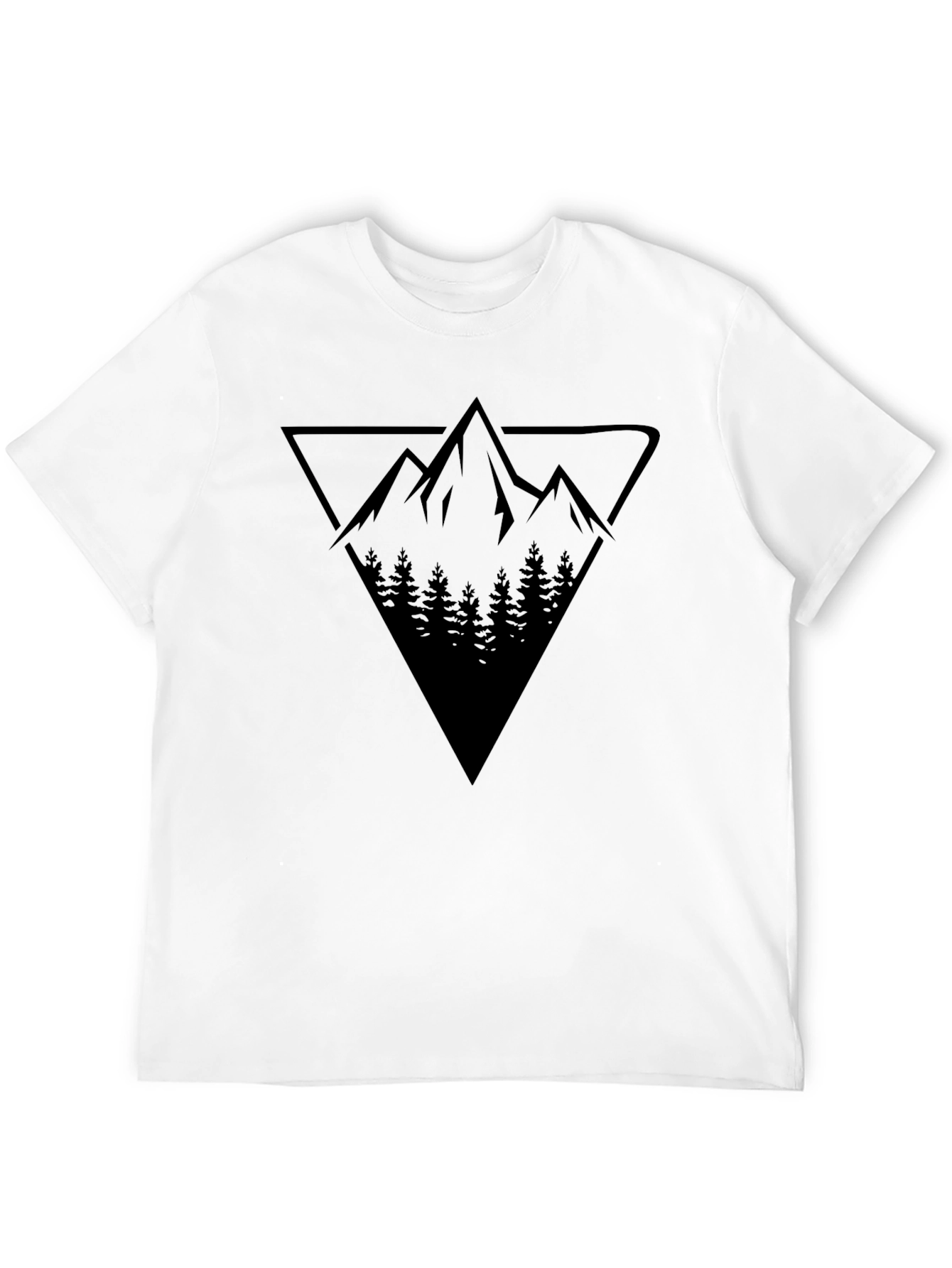 Geometric Mountain & Forest Graphic Tee - Black