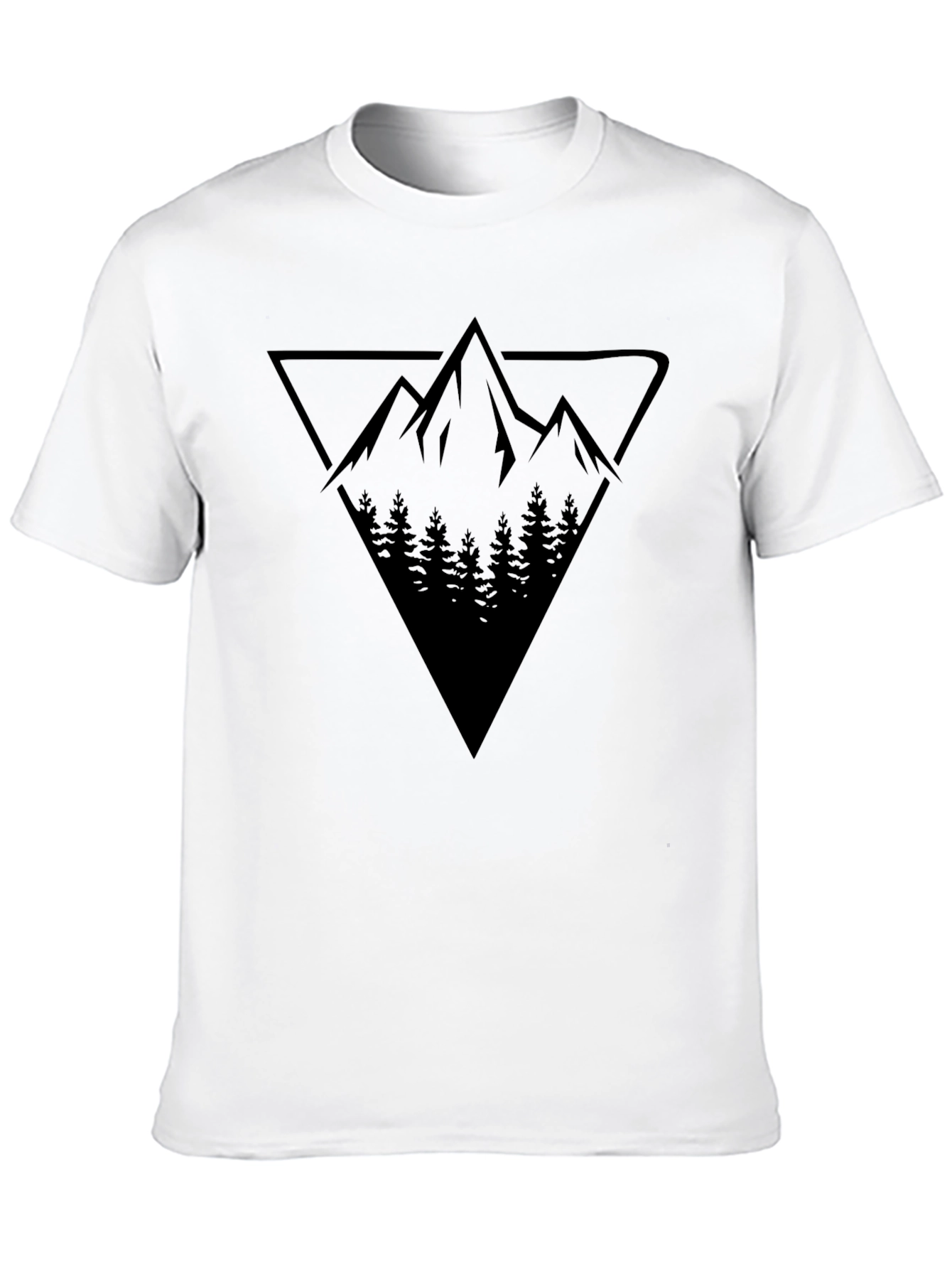 Geometric Mountain & Forest Graphic Tee - Black