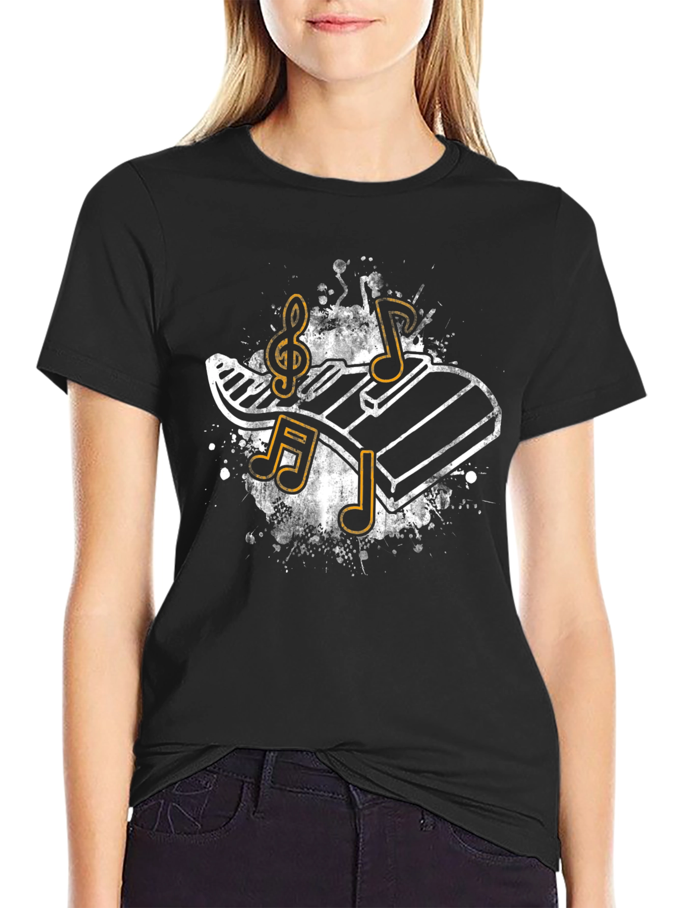 Music Keyboard & Notes Black T-Shirt