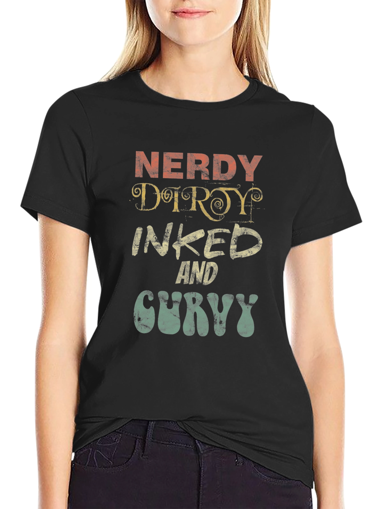 Nerdy Dirty Inked And Curvy Graphic T-Shirt