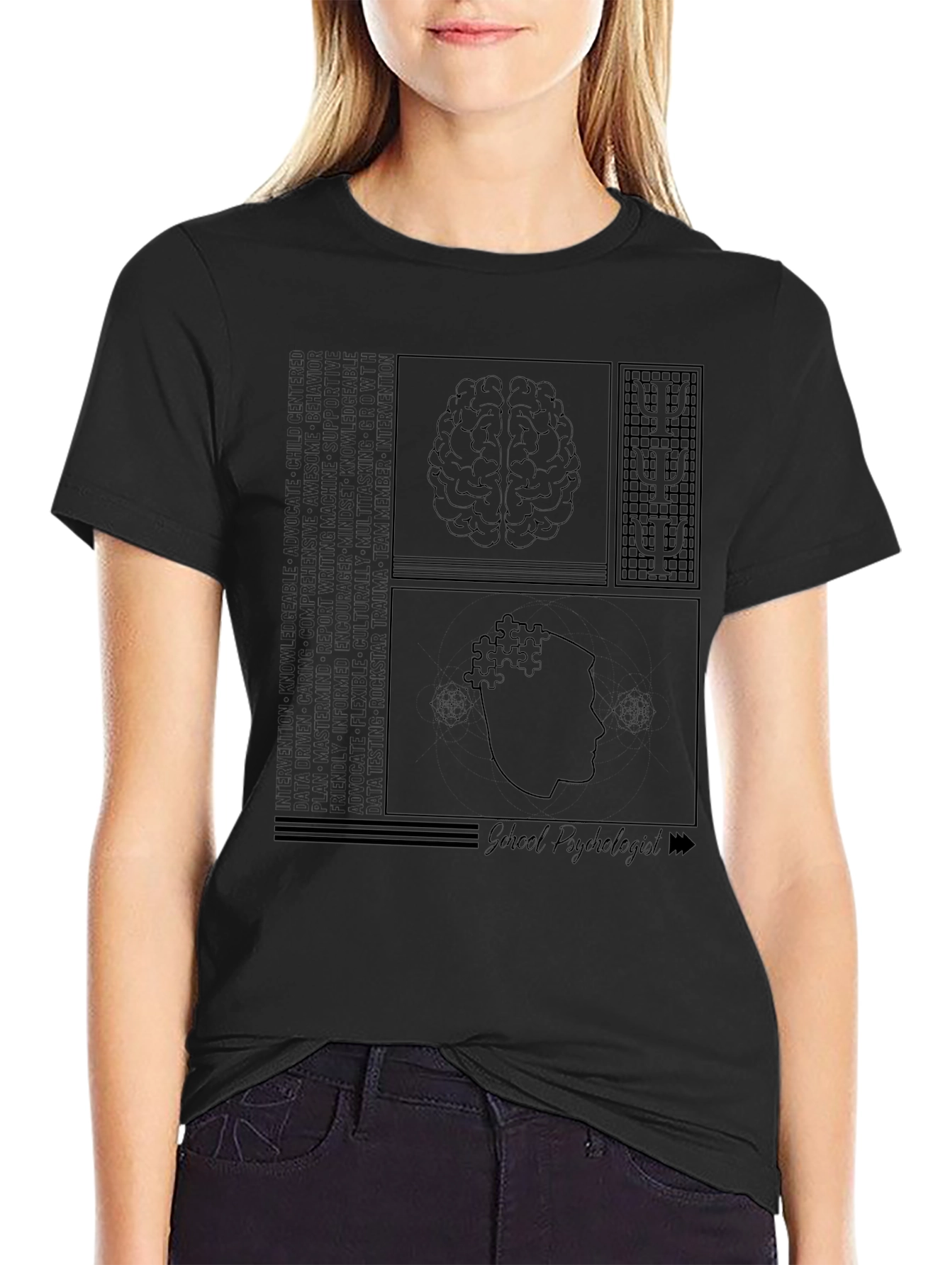Psychology Brain T-Shirt - Black Cotton