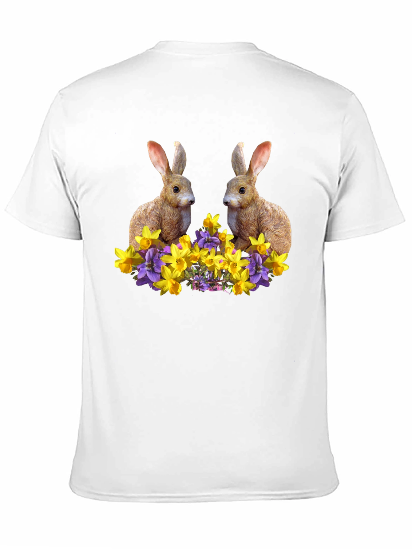 Bunny & Floral Print Black T-Shirt