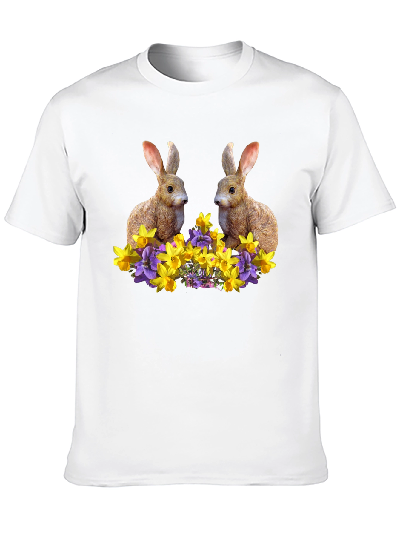 Bunny & Floral Print Black T-Shirt
