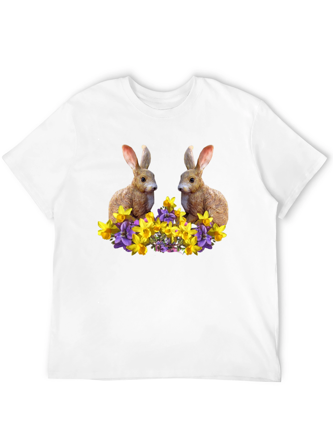 Bunny & Floral Print Black T-Shirt