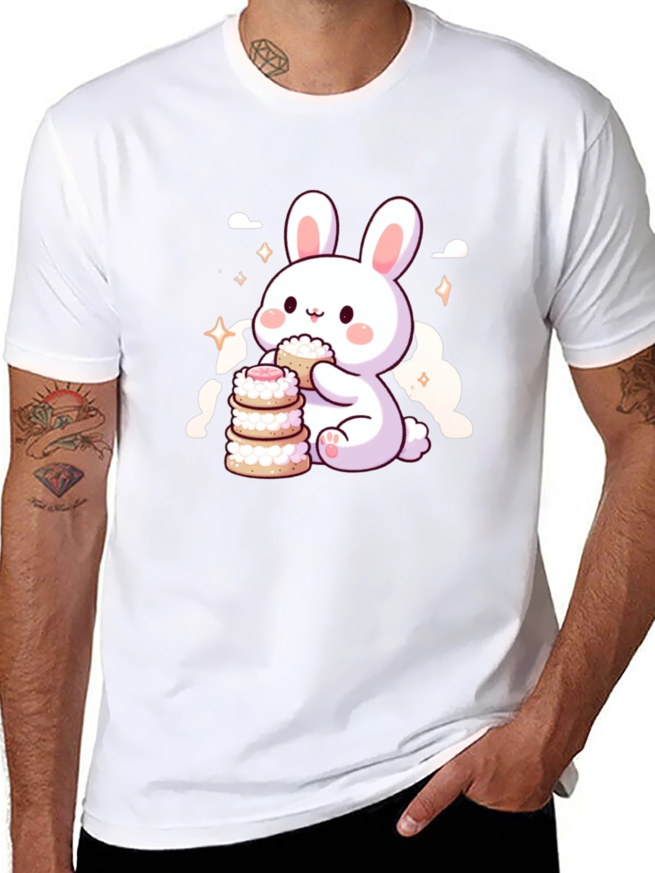 Cute Bunny Eating Macarons T-Shirt