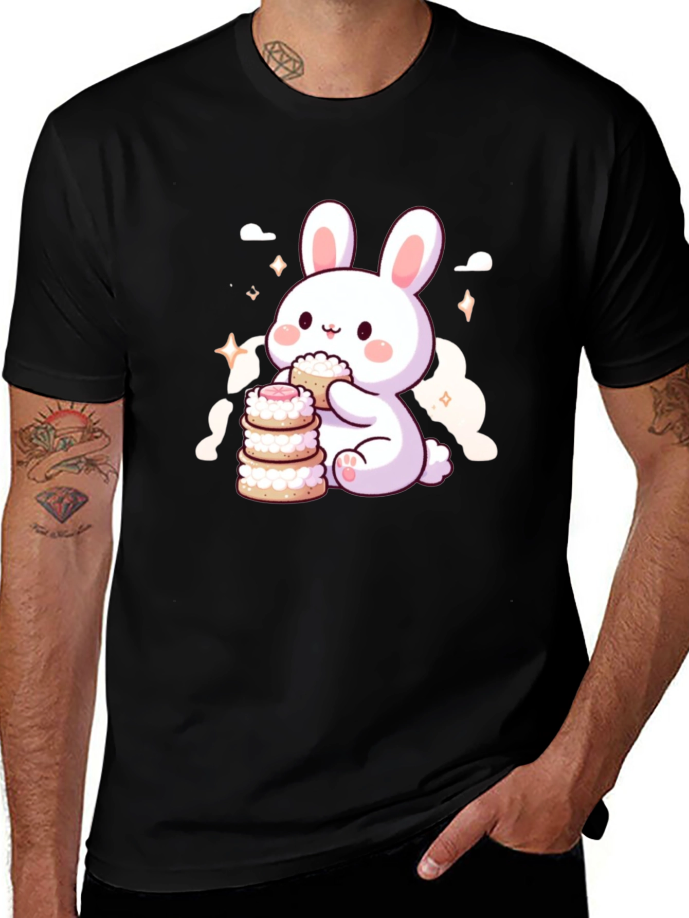 Cute Bunny Eating Macarons T-Shirt