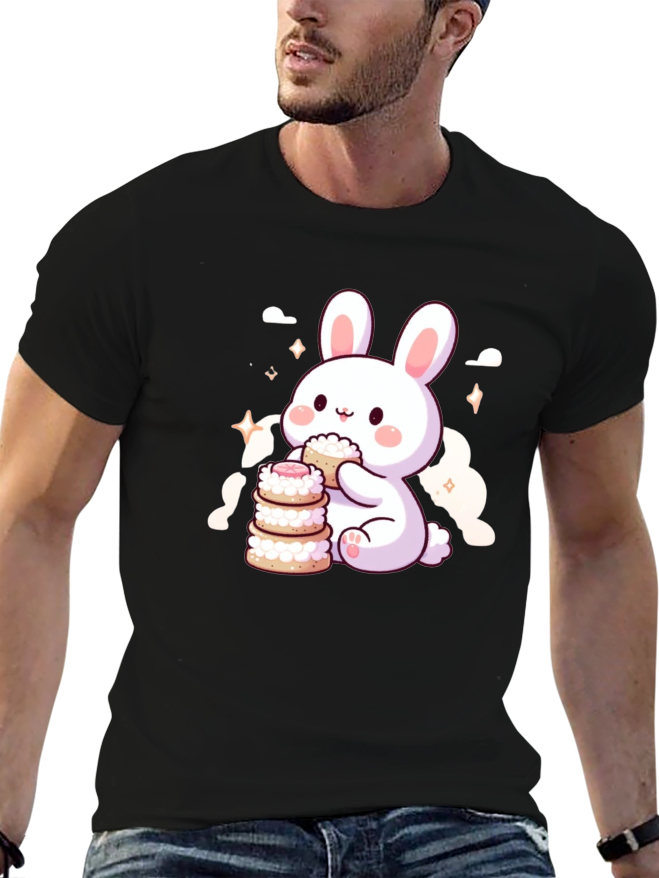 Cute Bunny Eating Macarons T-Shirt