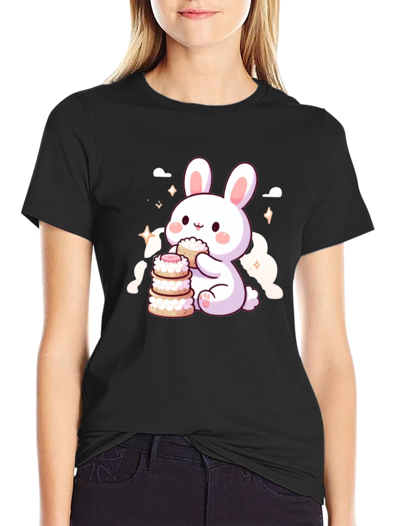 Cute Bunny Eating Macarons T-Shirt
