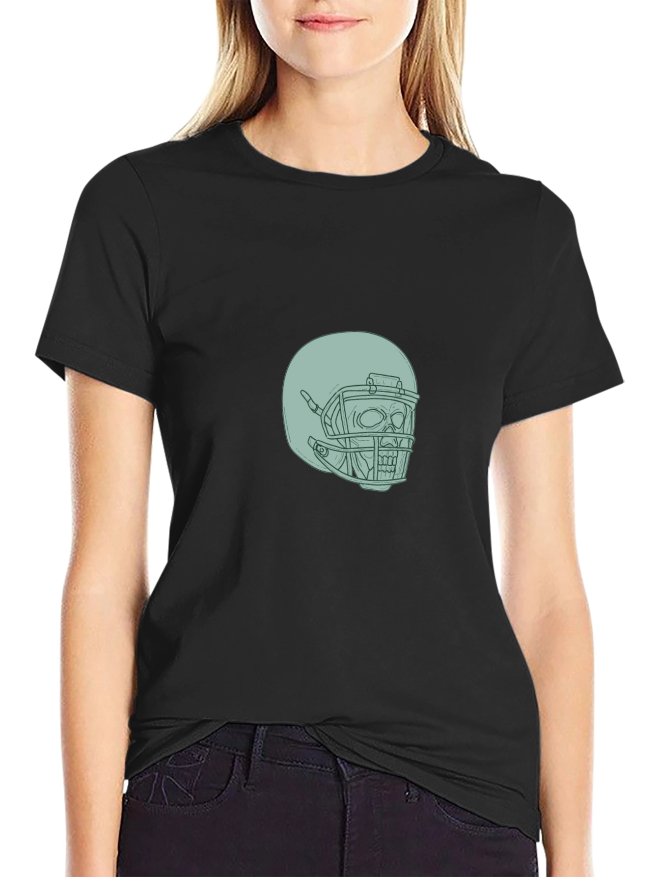Skull Football Helmet Graphic Tee - Black