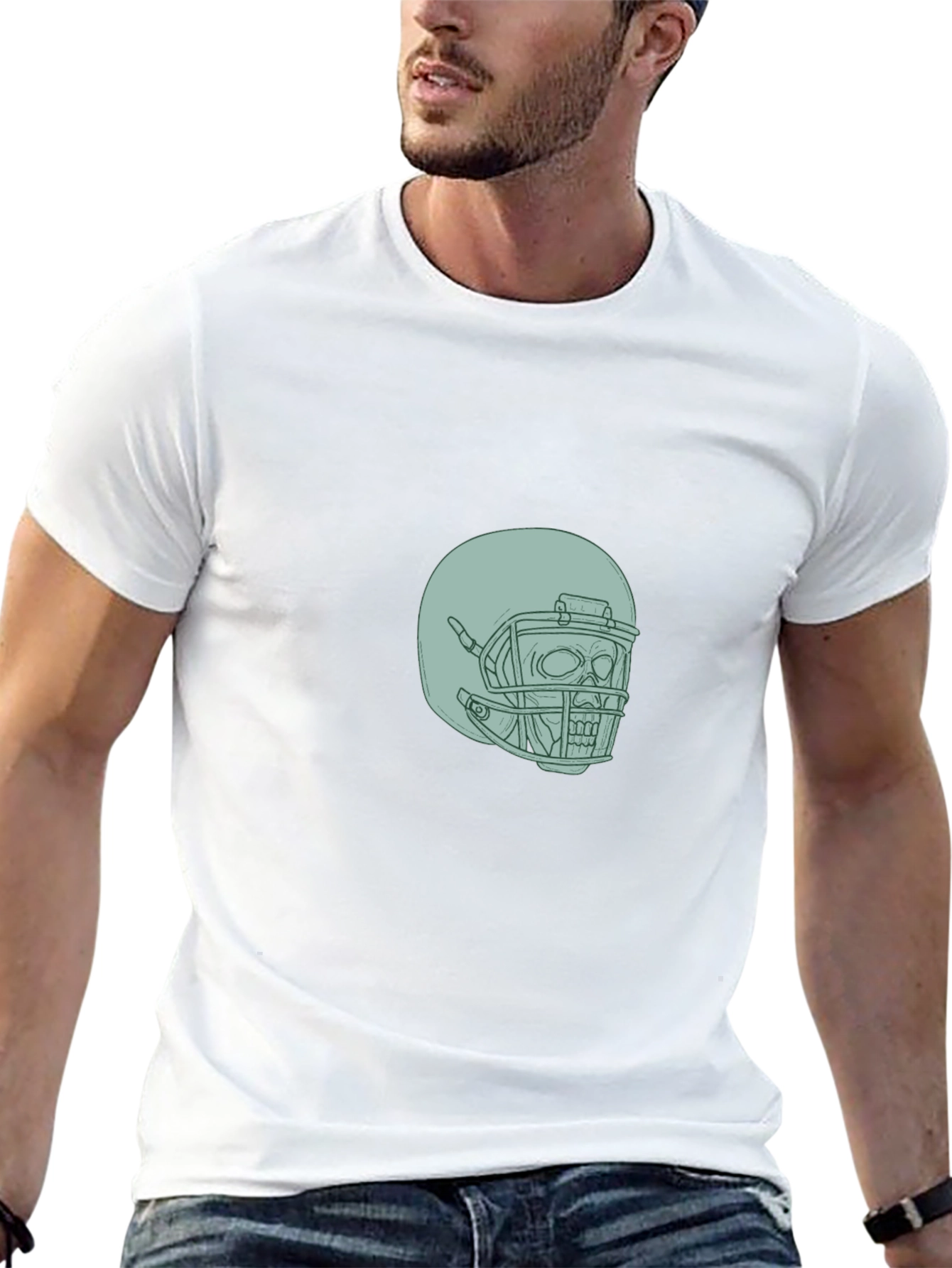 Skull Football Helmet Graphic Tee - Black