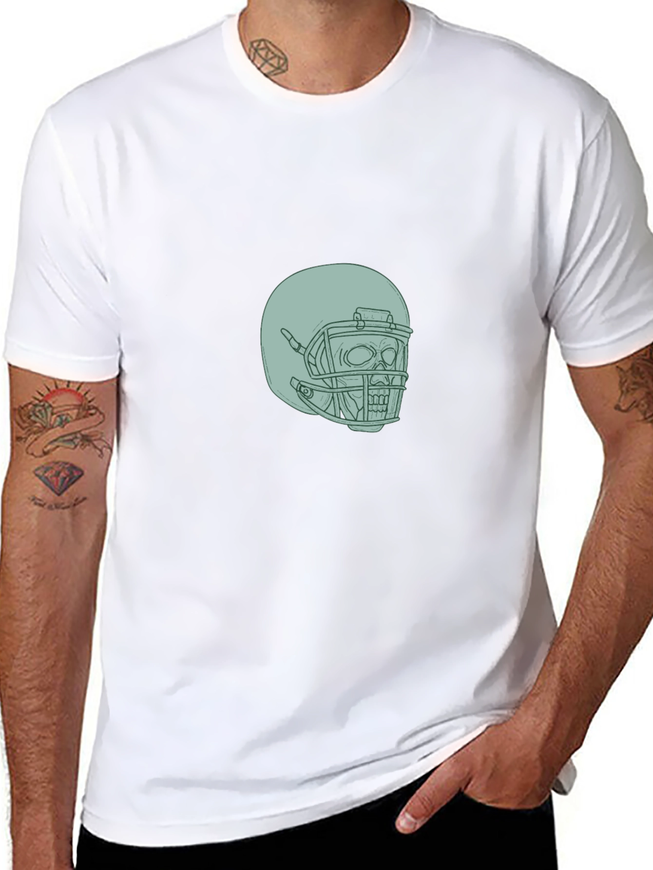 Skull Football Helmet Graphic Tee - Black