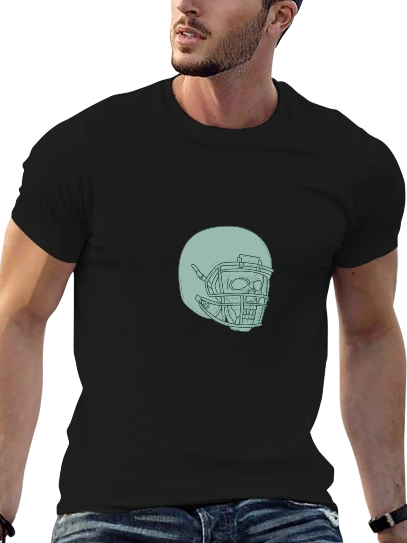 Skull Football Helmet Graphic Tee - Black