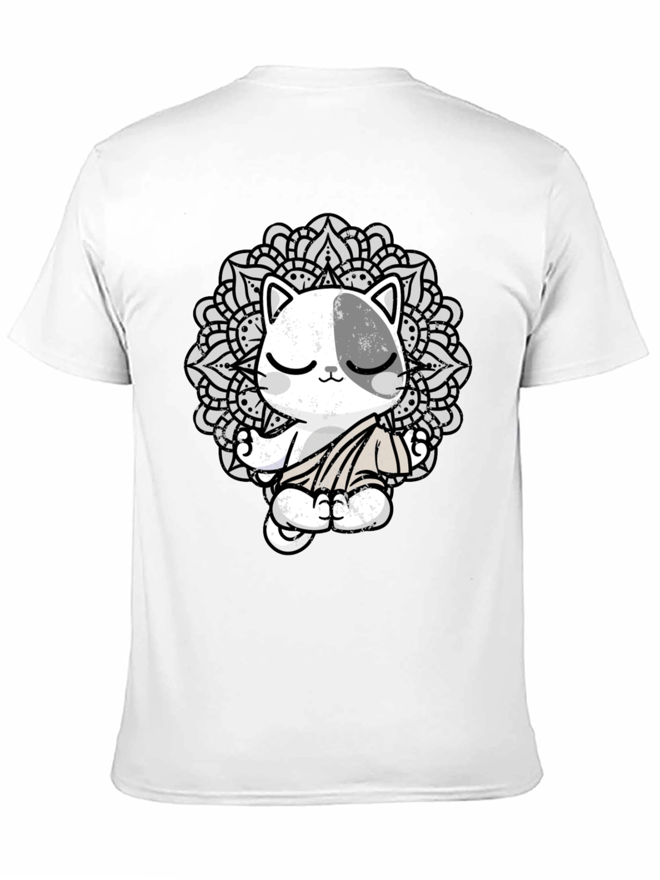 Zen Cat Mandala T-Shirt - Black