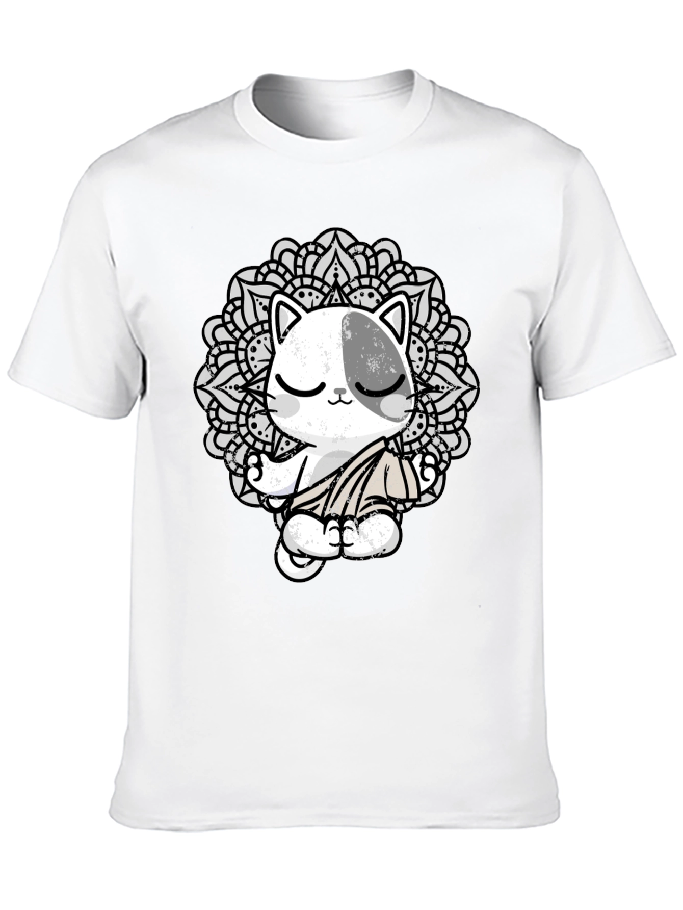 Zen Cat Mandala T-Shirt - Black