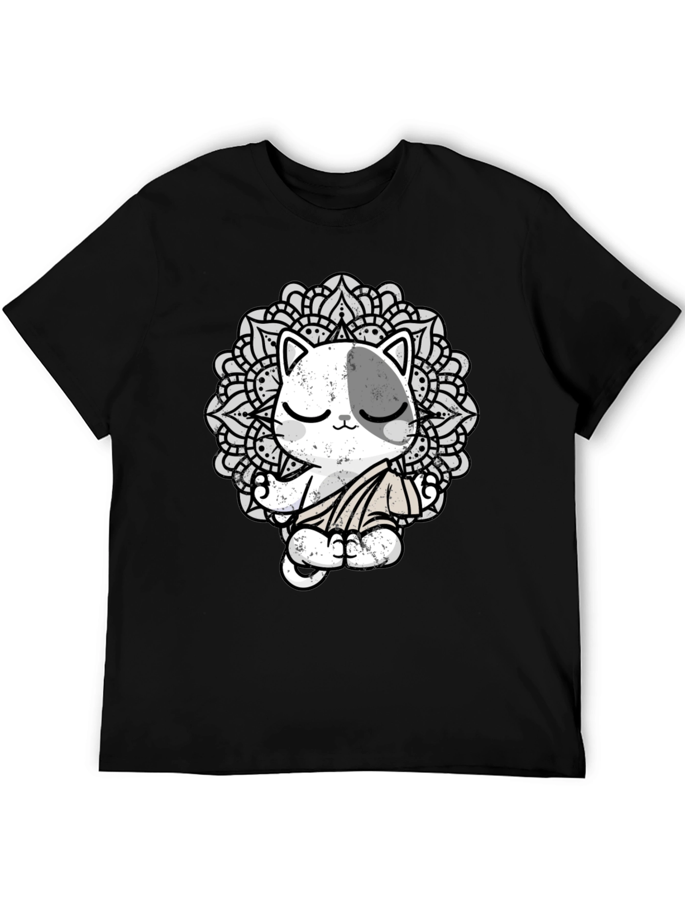 Zen Cat Mandala T-Shirt - Black
