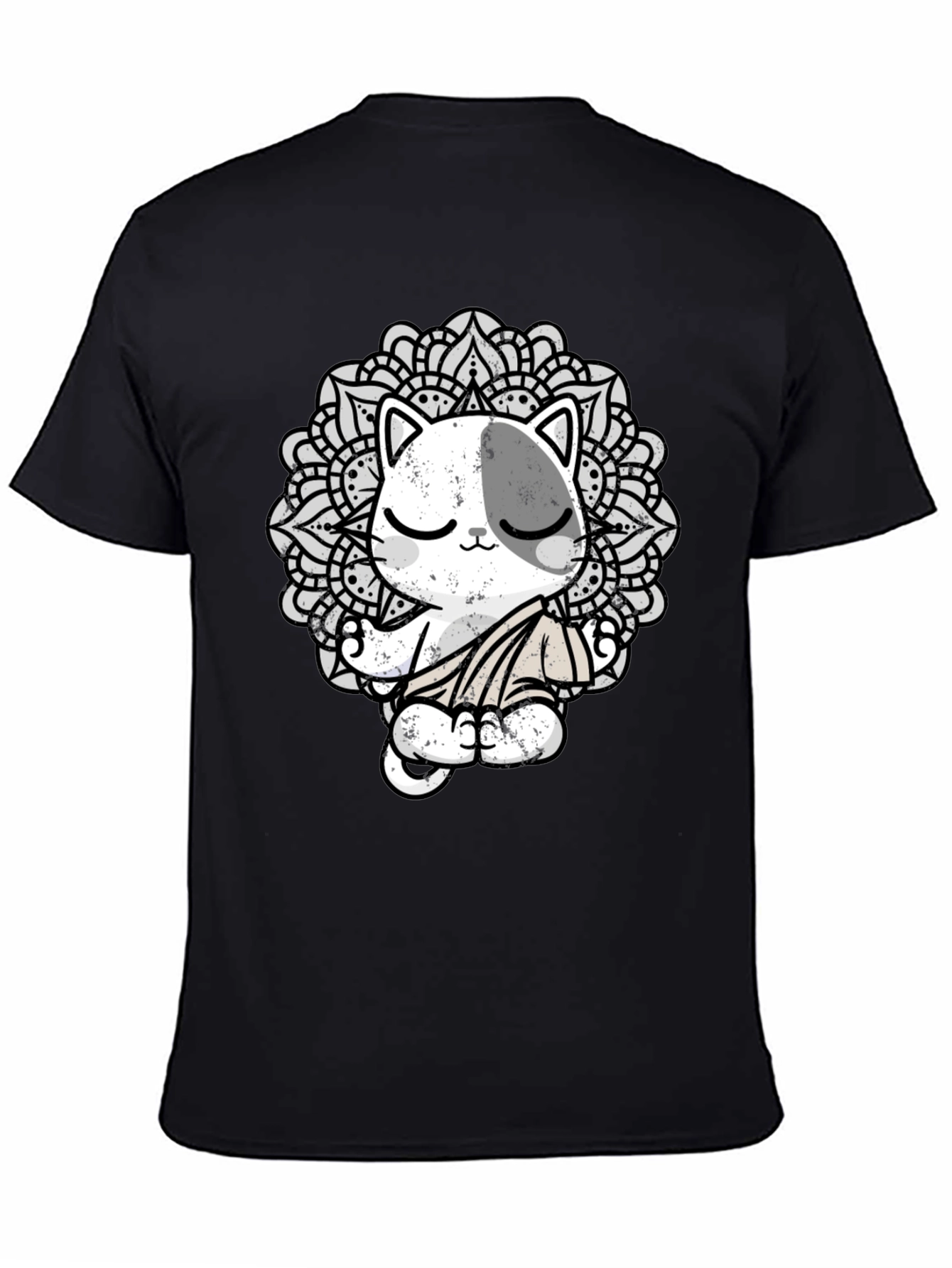 Zen Cat Mandala T-Shirt - Black