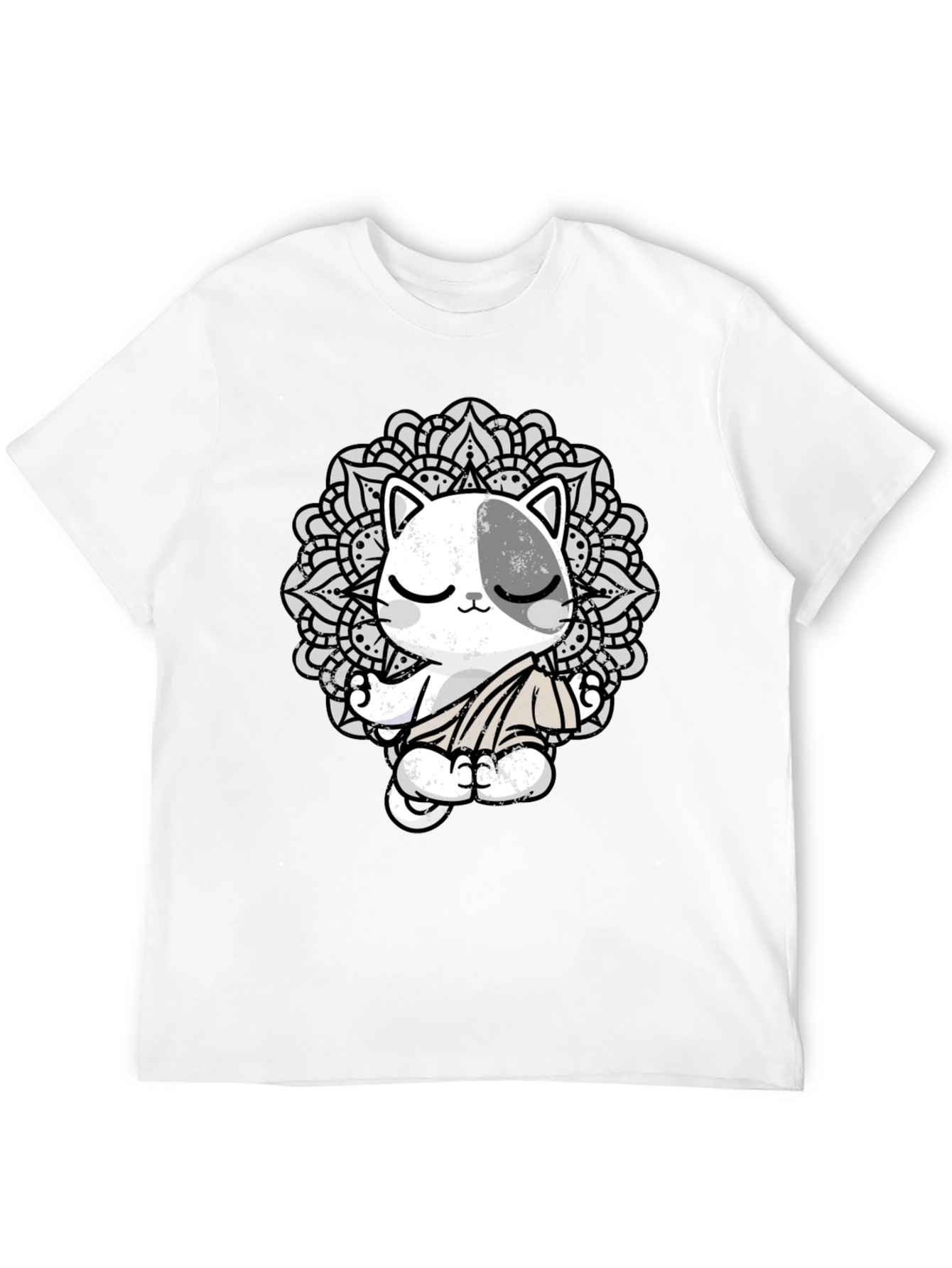 Zen Cat Mandala T-Shirt - Black