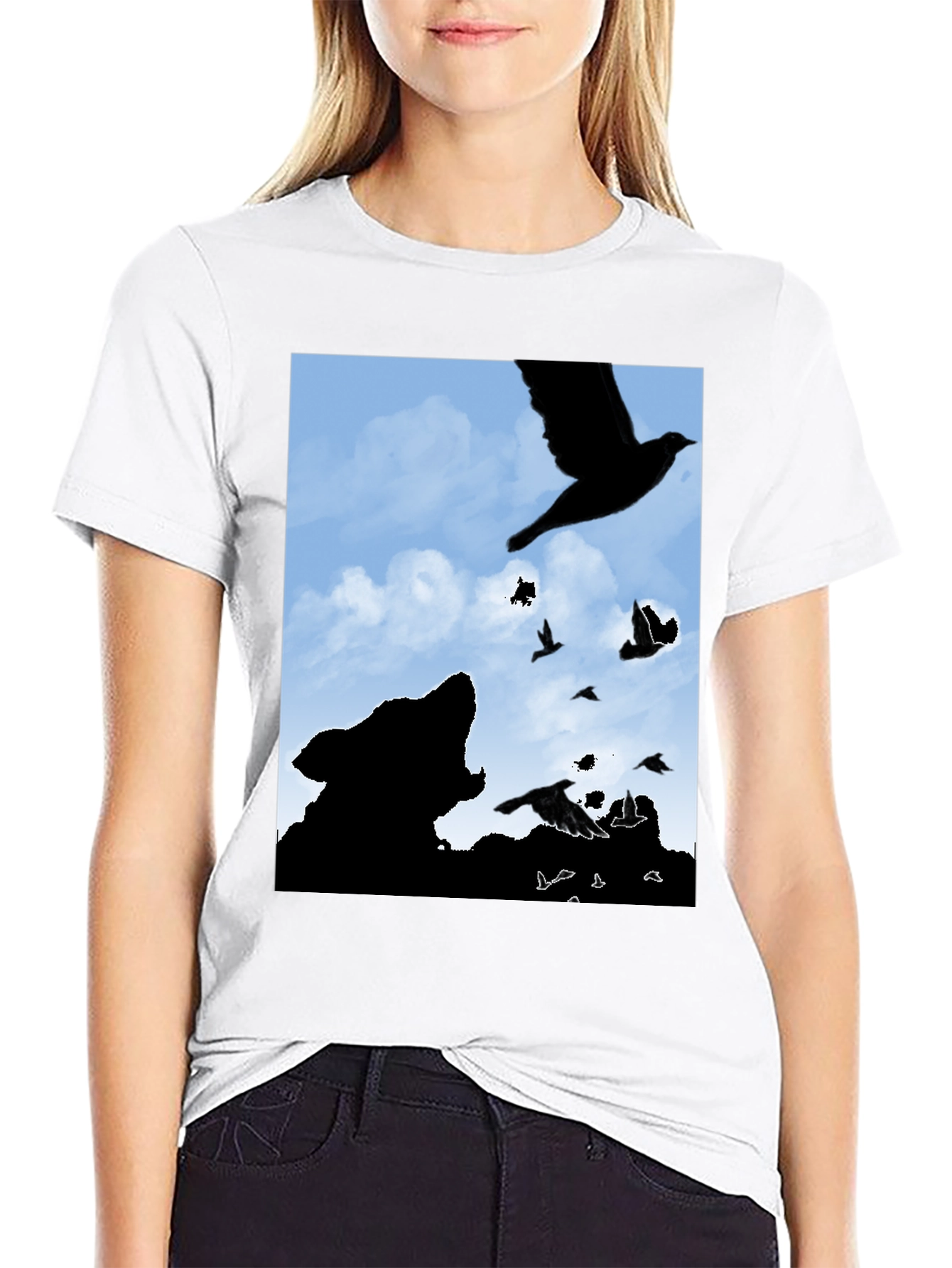 Wolf and Raven Silhouette Graphic Tee