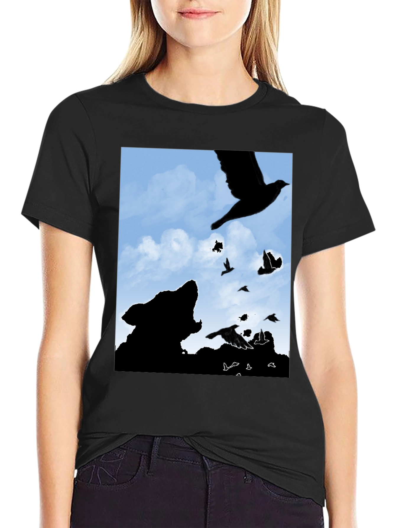 Wolf and Raven Silhouette Graphic Tee