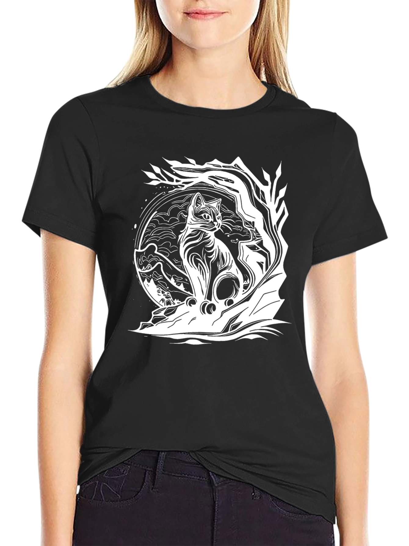 Unique Black Cat Graphic Tee