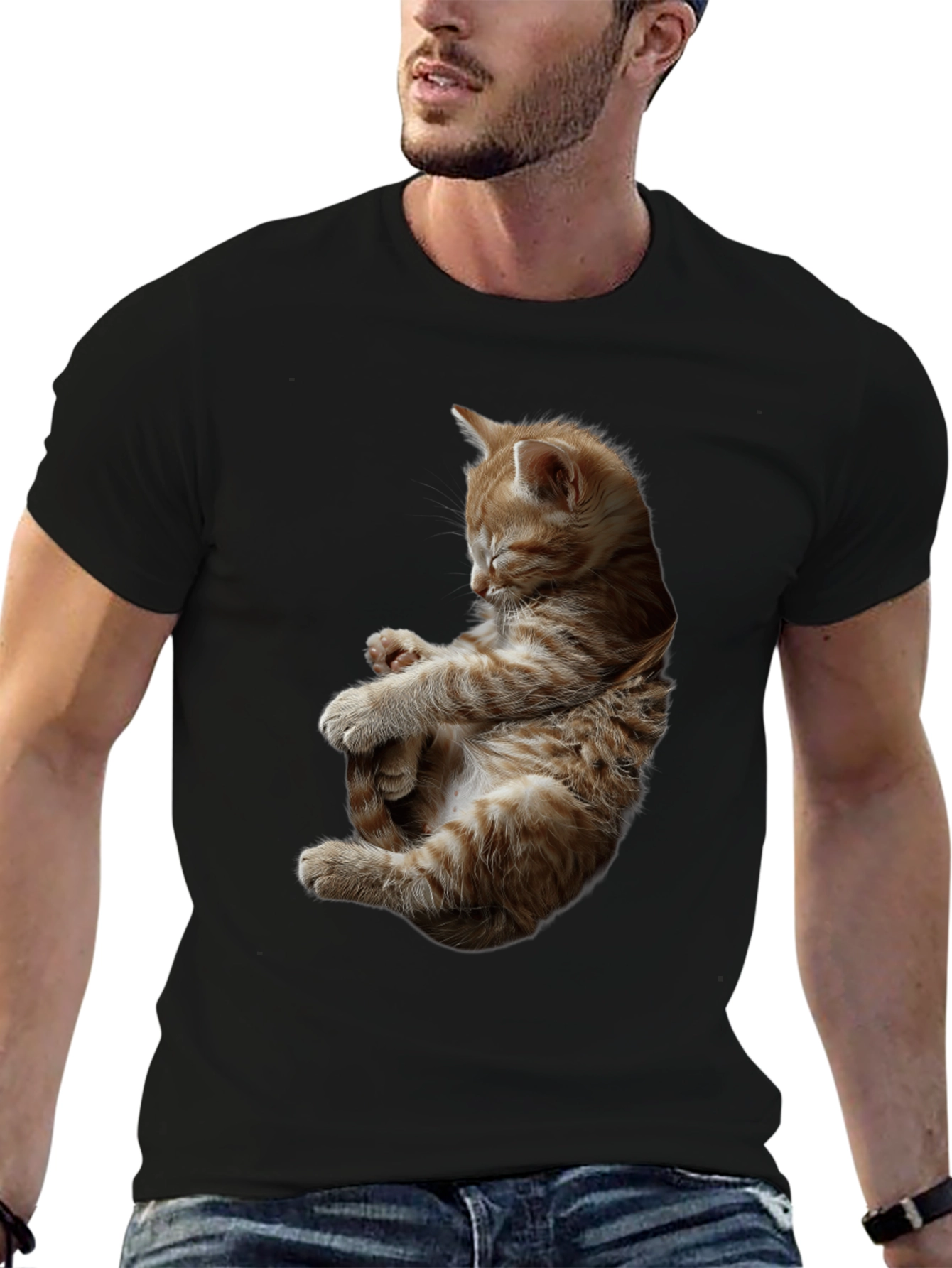 Sleeping Kitten Graphic Black T-Shirt