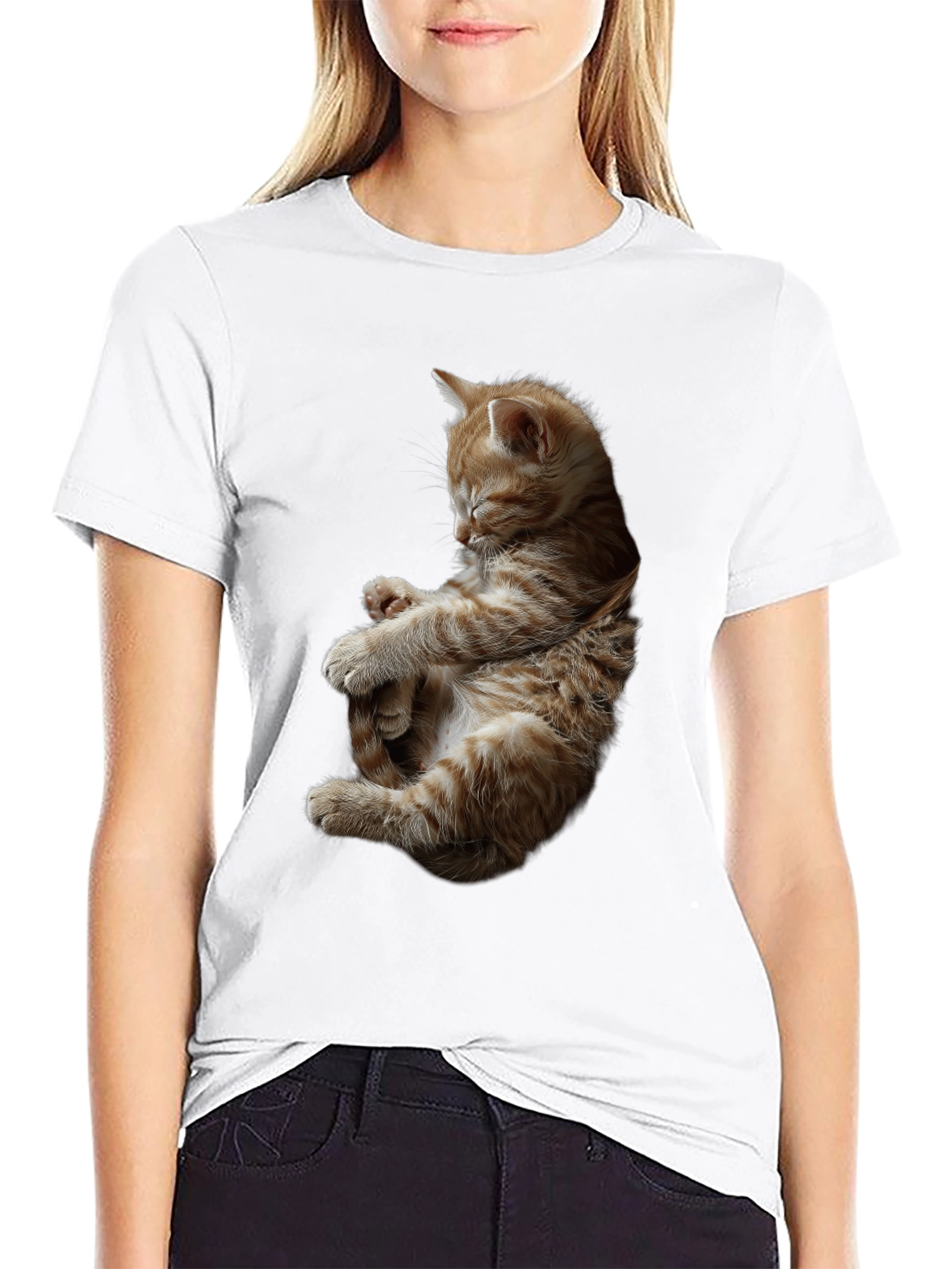 Sleeping Kitten Graphic Black T-Shirt