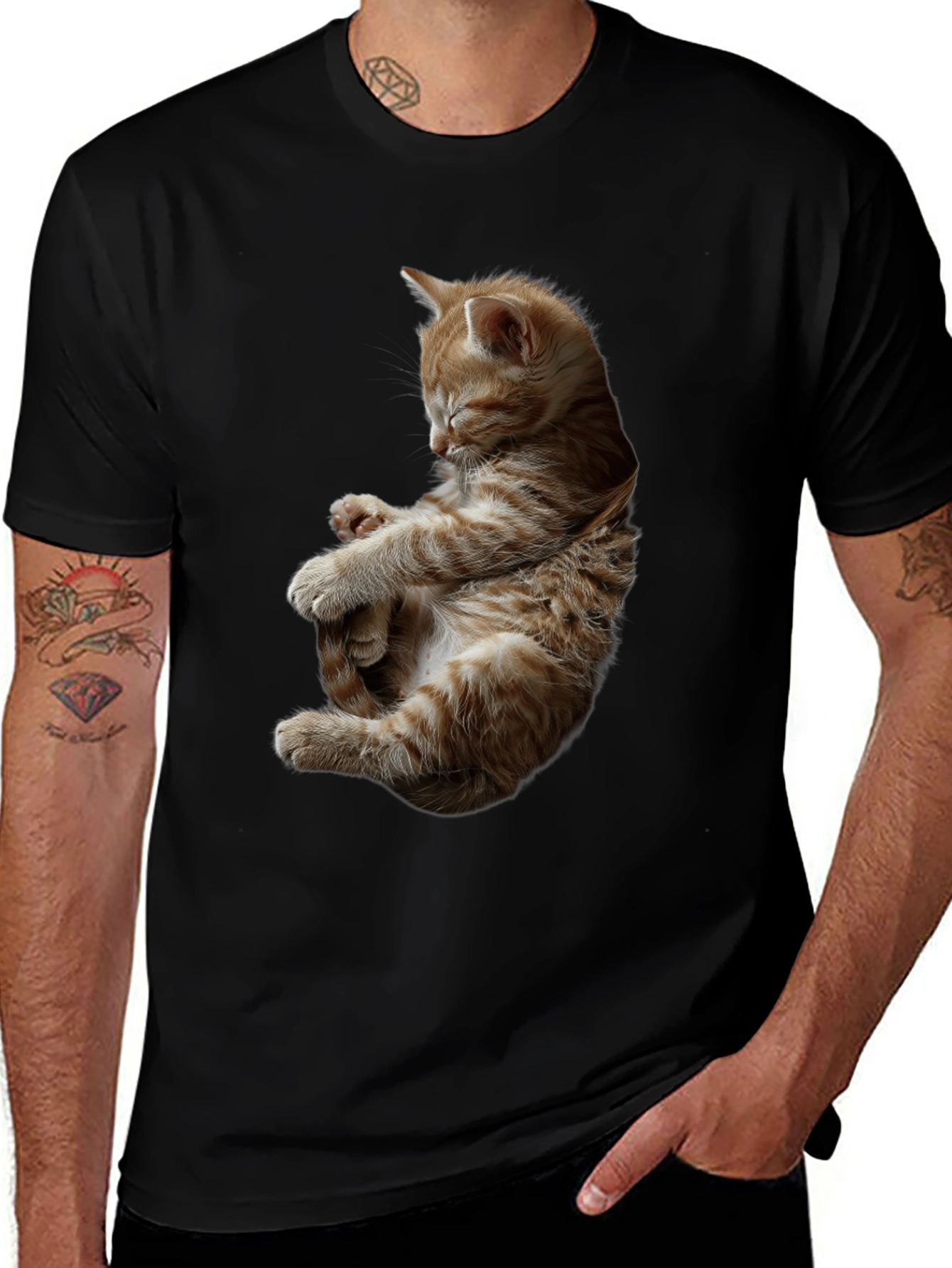 Sleeping Kitten Graphic Black T-Shirt