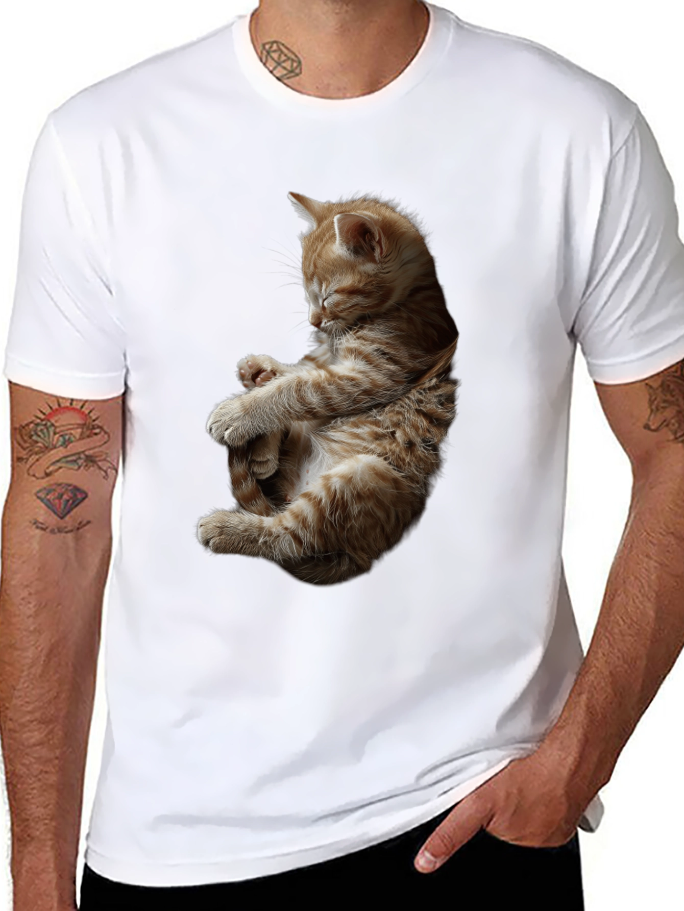 Sleeping Kitten Graphic Black T-Shirt