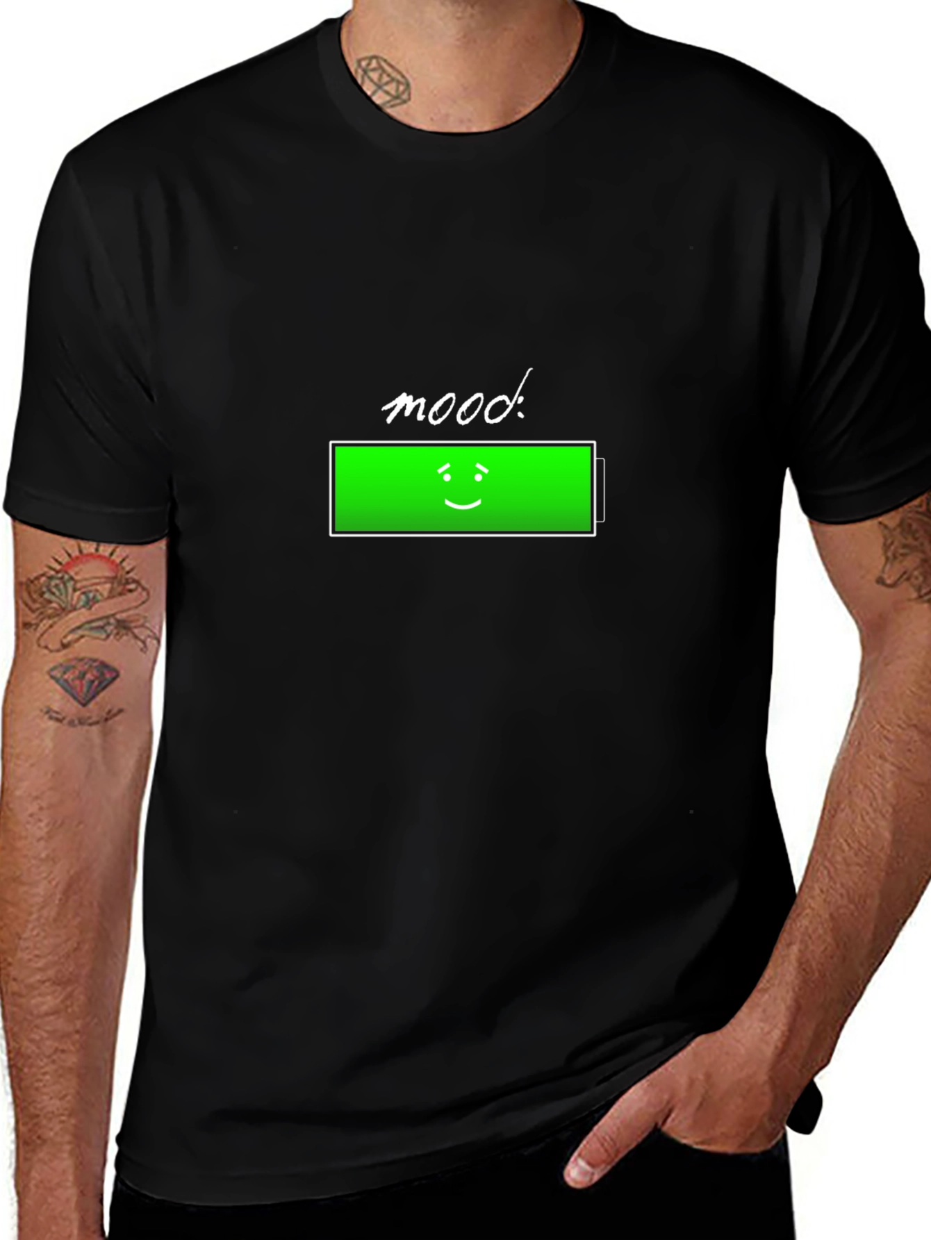 Mood Full Battery Graphic T-Shirt - Black Casual Wear