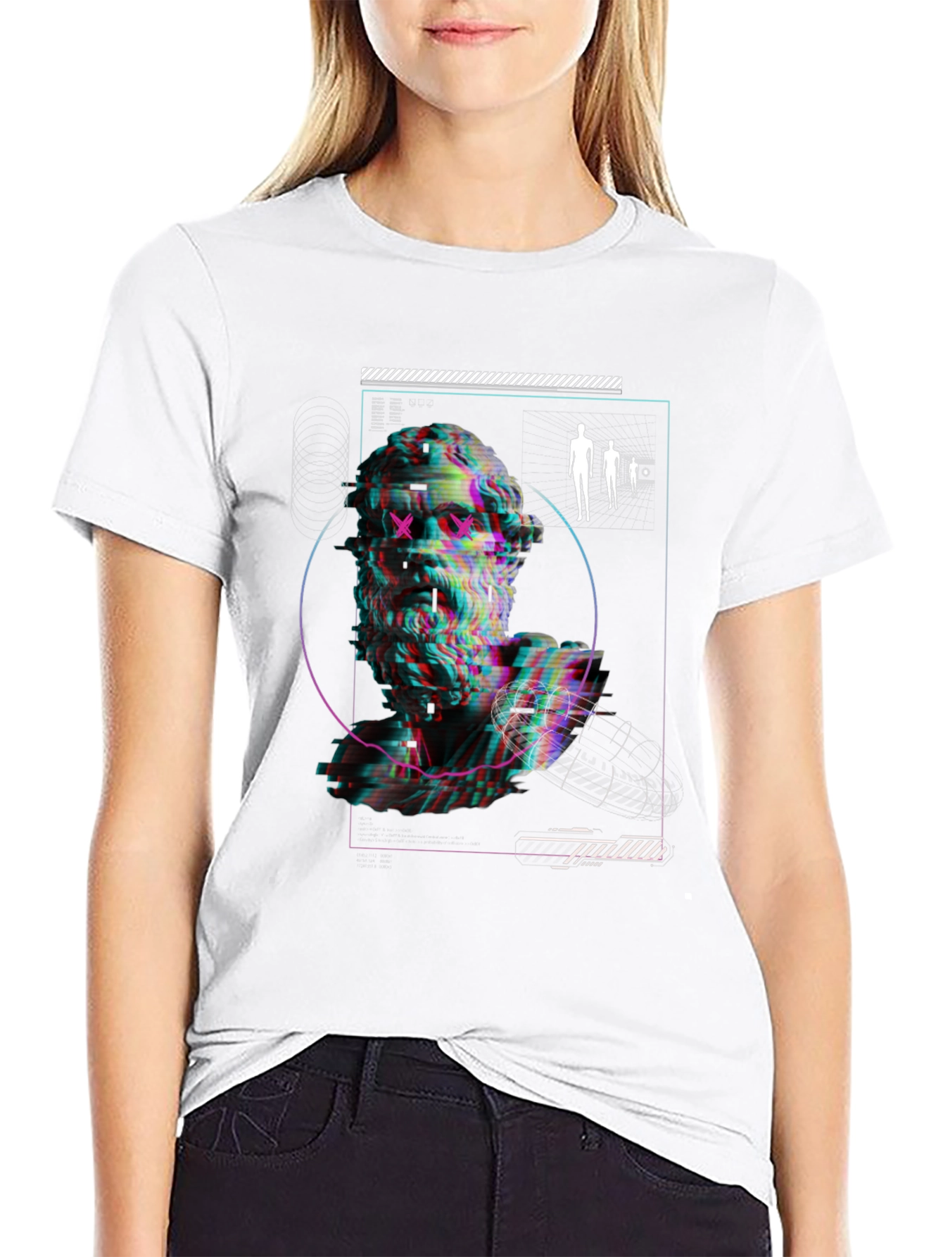 Glitch Statue Graphic Tee - Modern Art T-Shirt