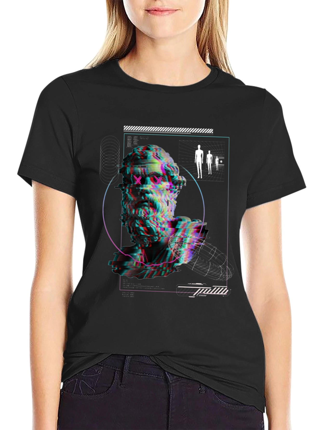 Glitch Statue Graphic Tee - Modern Art T-Shirt