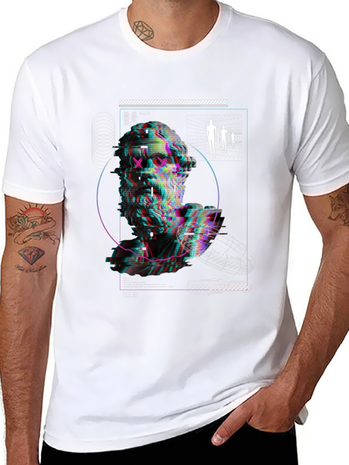 Glitch Statue Graphic Tee - Modern Art T-Shirt