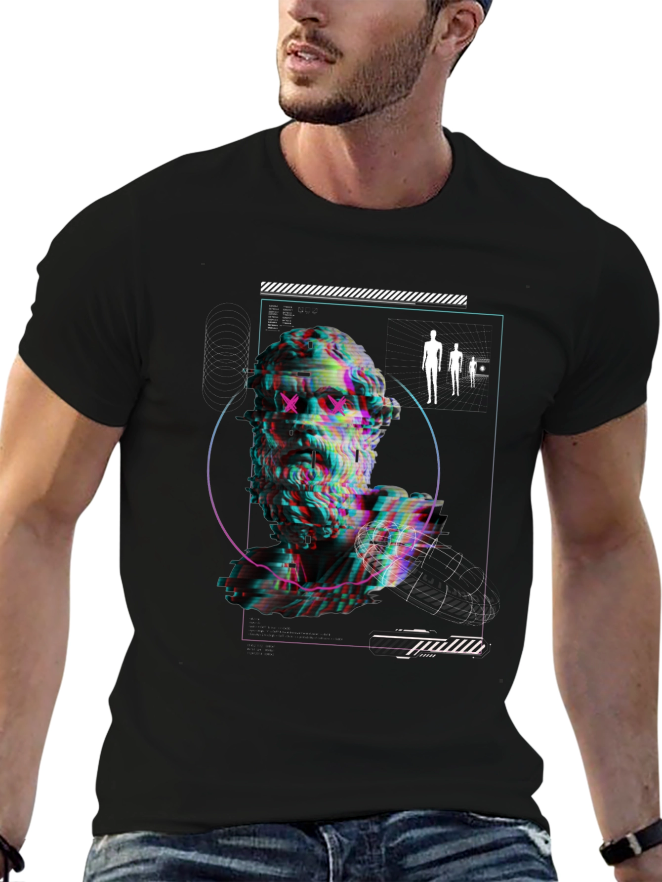 Glitch Statue Graphic Tee - Modern Art T-Shirt