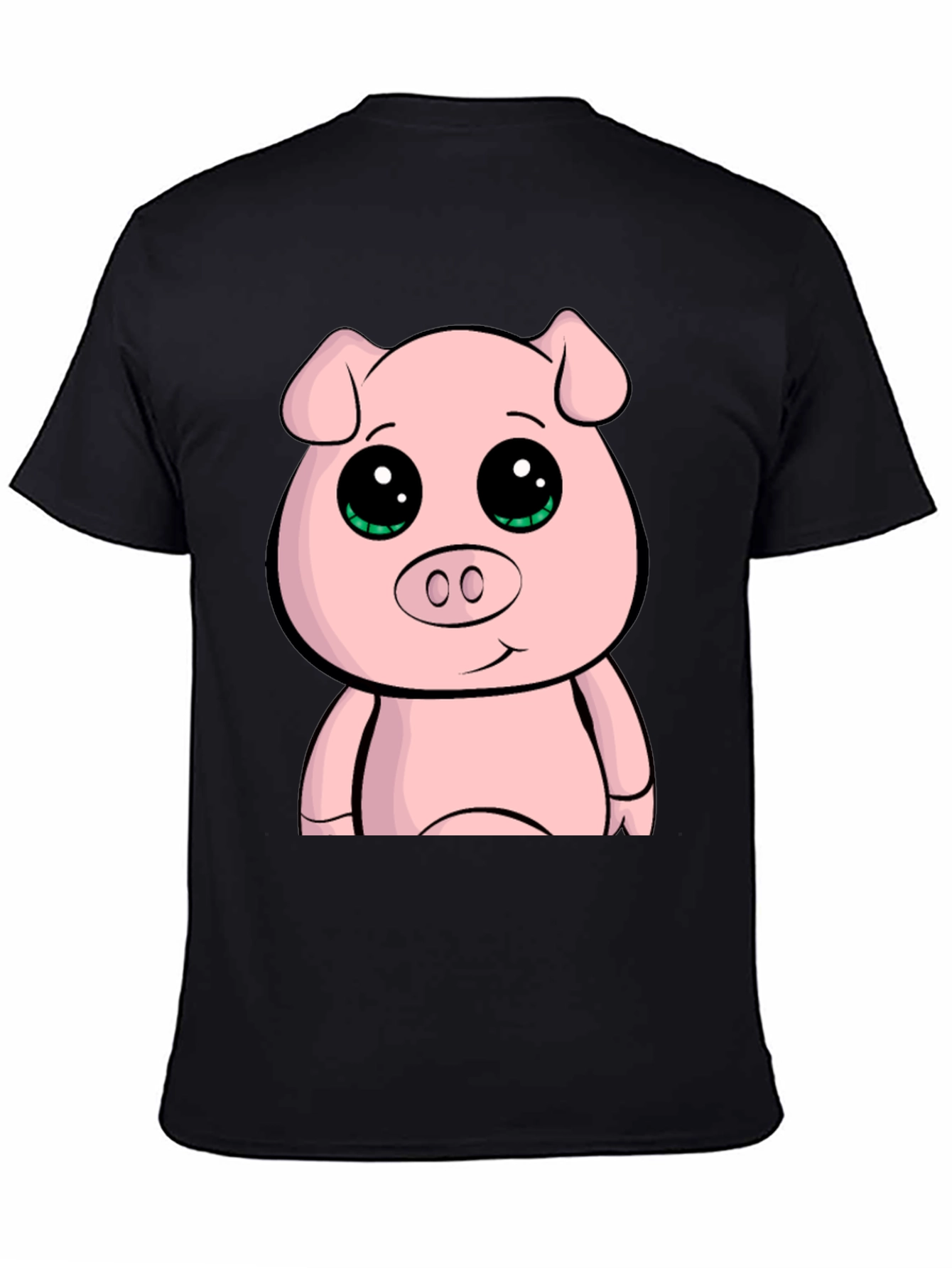 Cute Cartoon Pig Graphic Tee - Black Casual T-Shirt