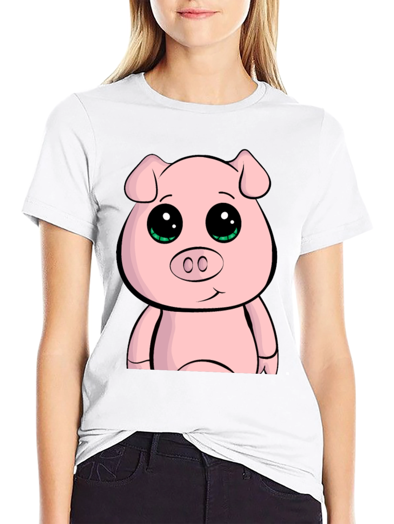 Cute Cartoon Pig Graphic Tee - Black Casual T-Shirt