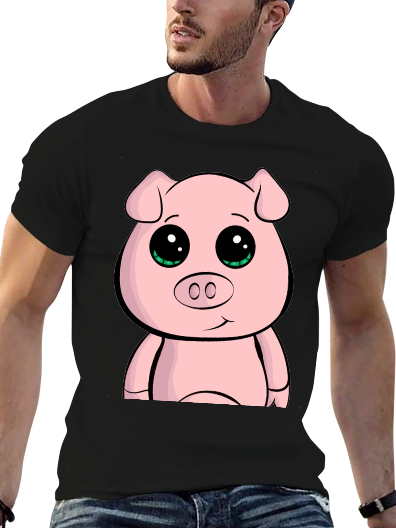 Cute Cartoon Pig Graphic Tee - Black Casual T-Shirt