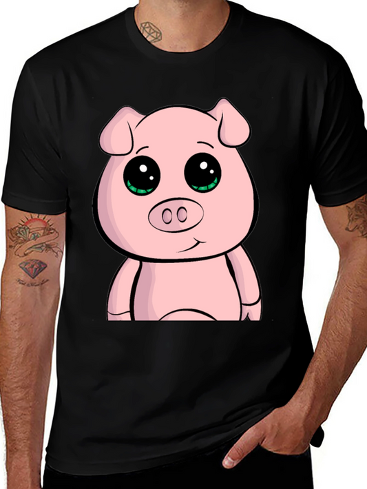 Cute Cartoon Pig Graphic Tee - Black Casual T-Shirt