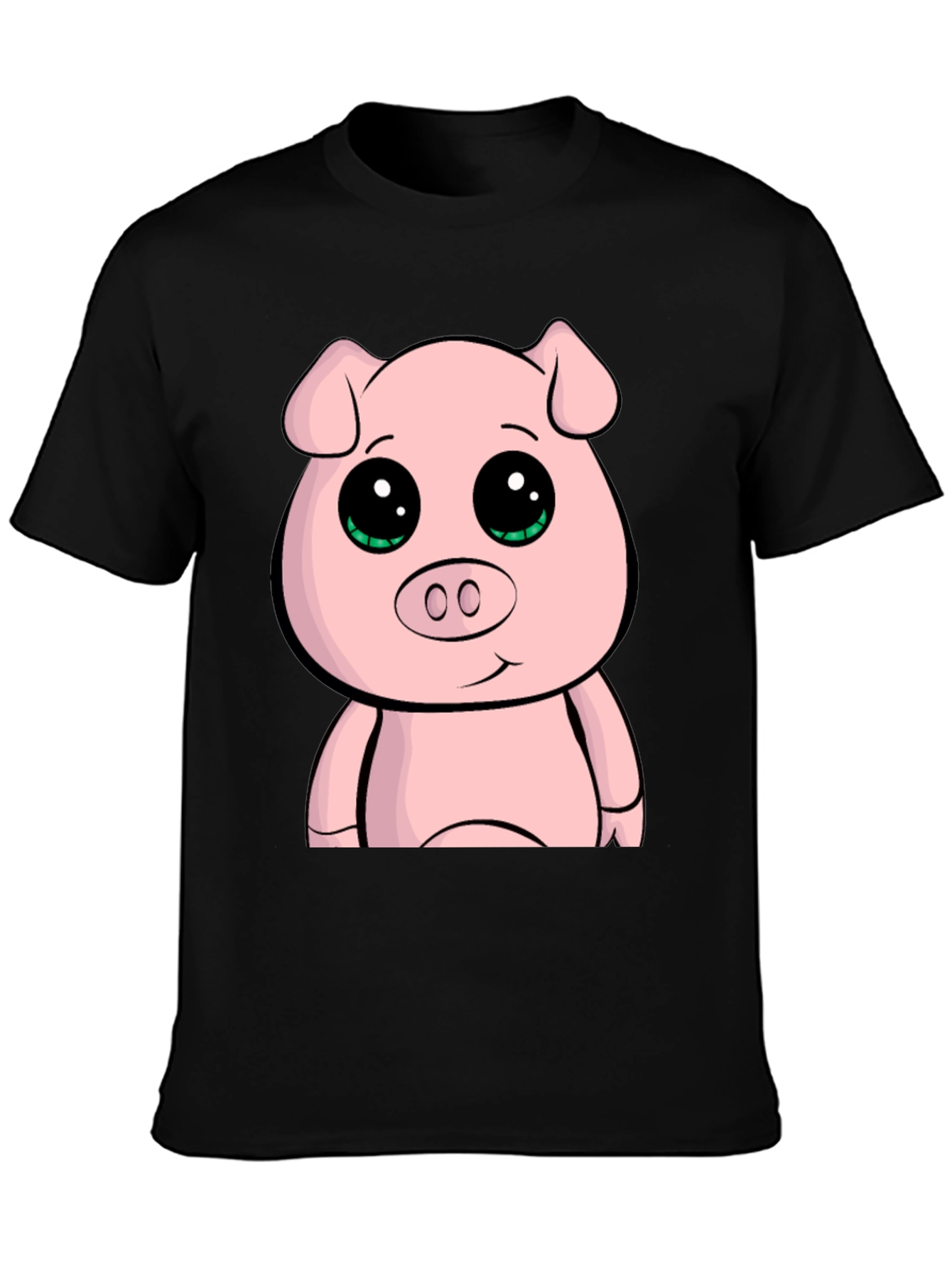 Cute Cartoon Pig Graphic Tee - Black Casual T-Shirt